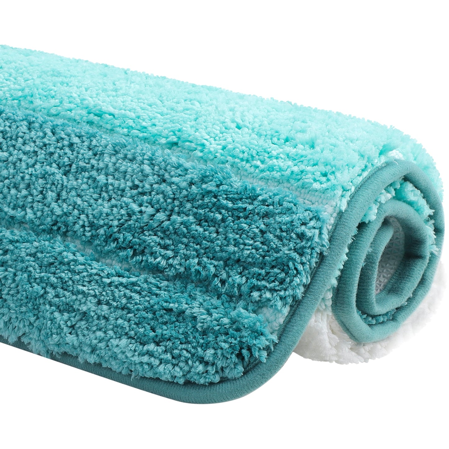 Unique Bargains Non Slip Soft Microfiber Striped Bathroom Rugs Turquoise 16"x24"