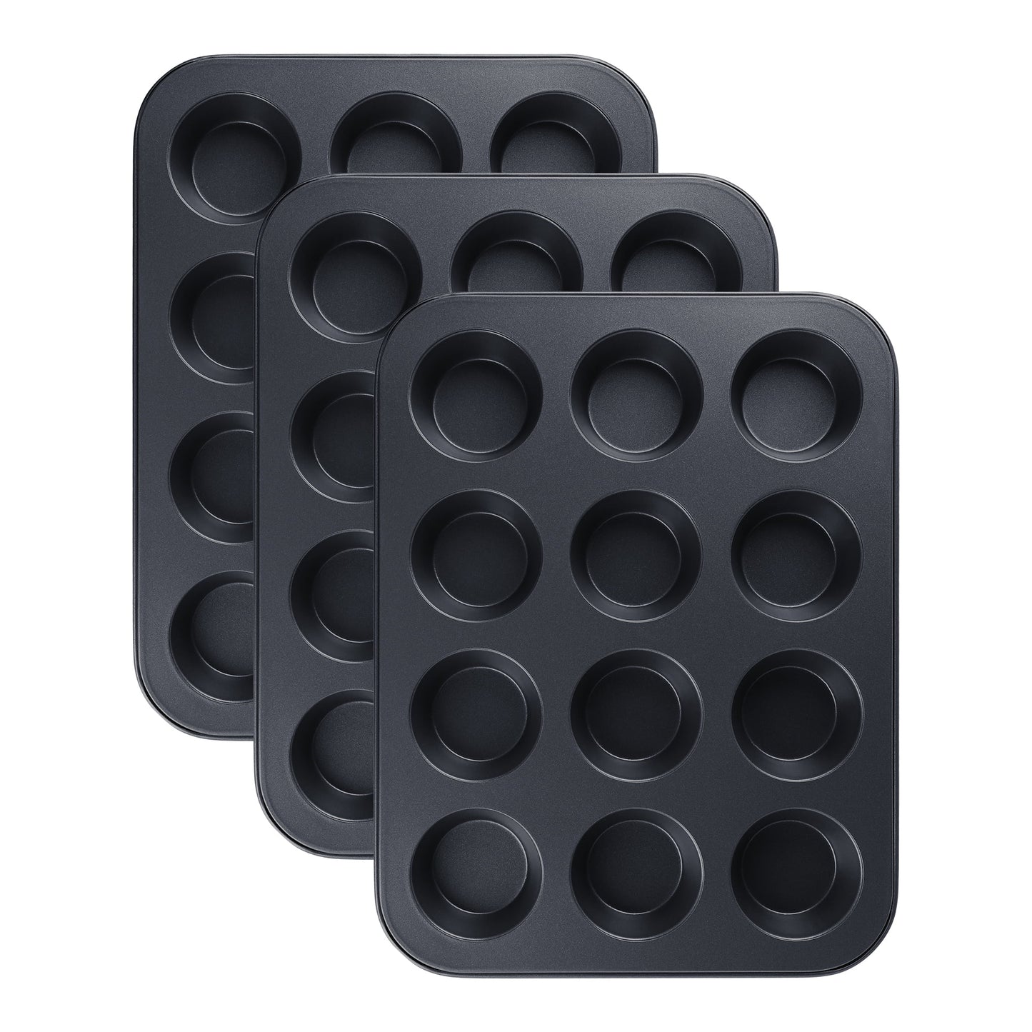 Unique Bargains Nonstick Cake Pan 12 Cups 3 Pack Black 13.2*10*1.1in