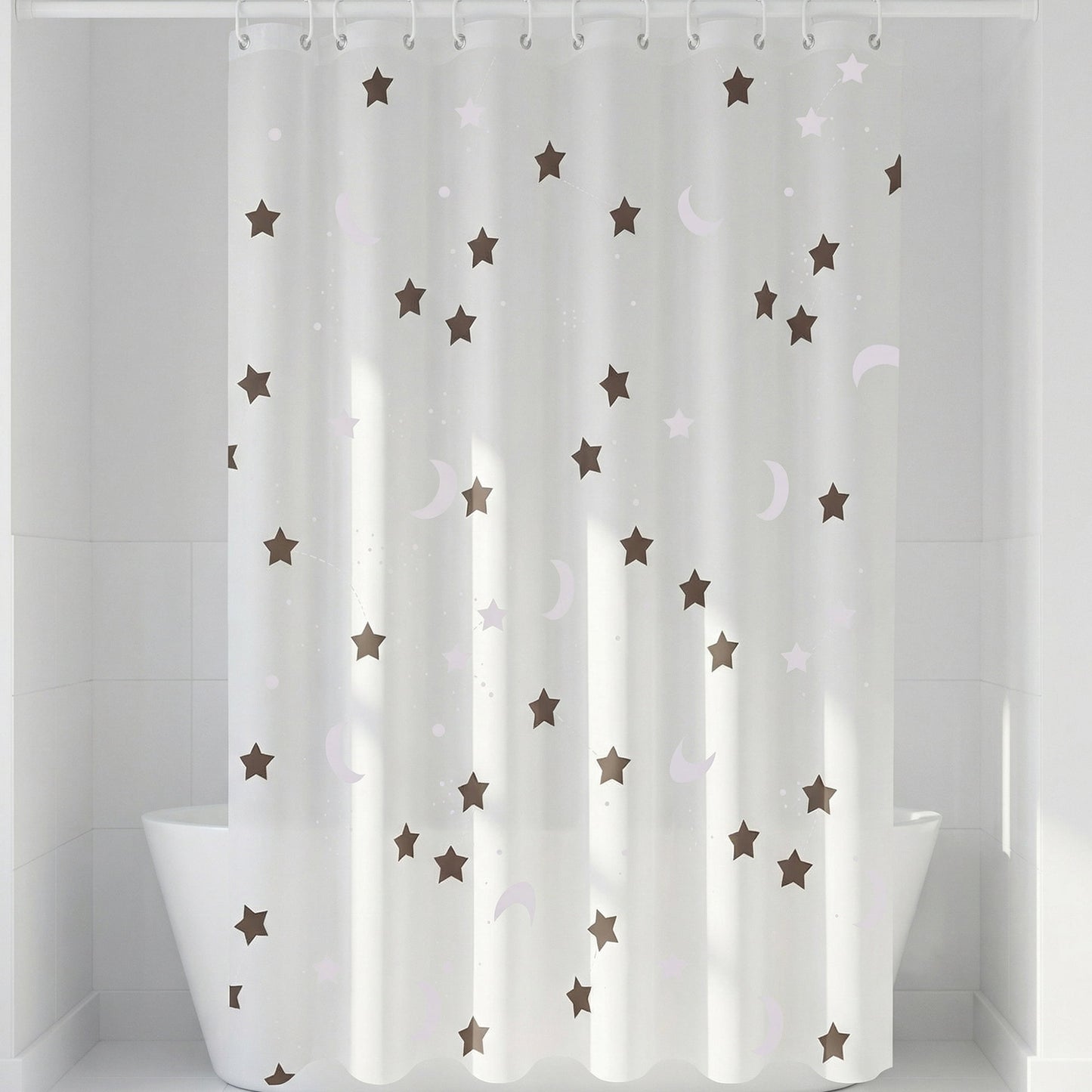 Unique Bargains Semi-Transparent EVA Bath Curtain Set with Hooks White 71"W x 71"L