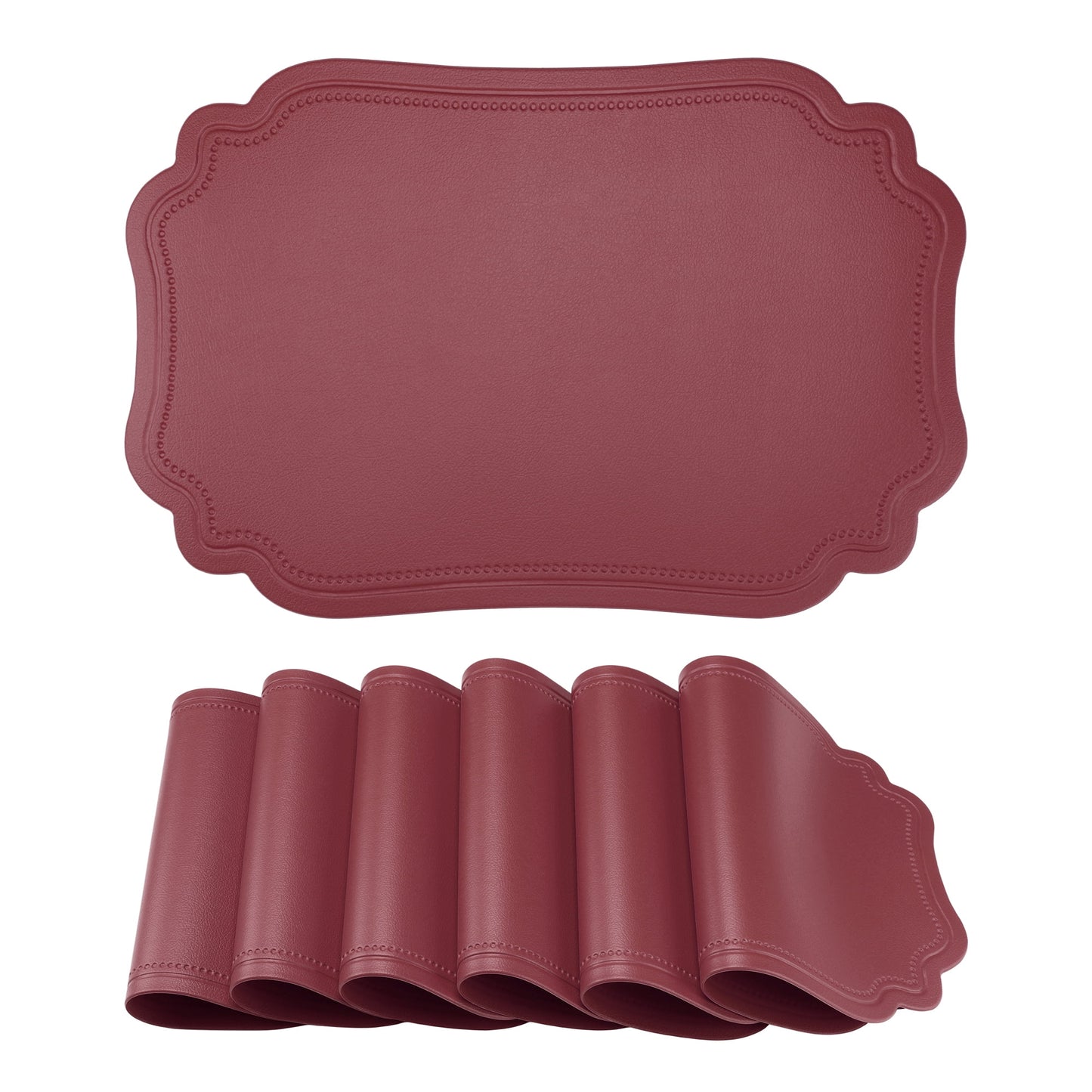 Unique Bargains Set of 6 Solid Placemats Leather Placemats for Kitchen Dining Wine Red