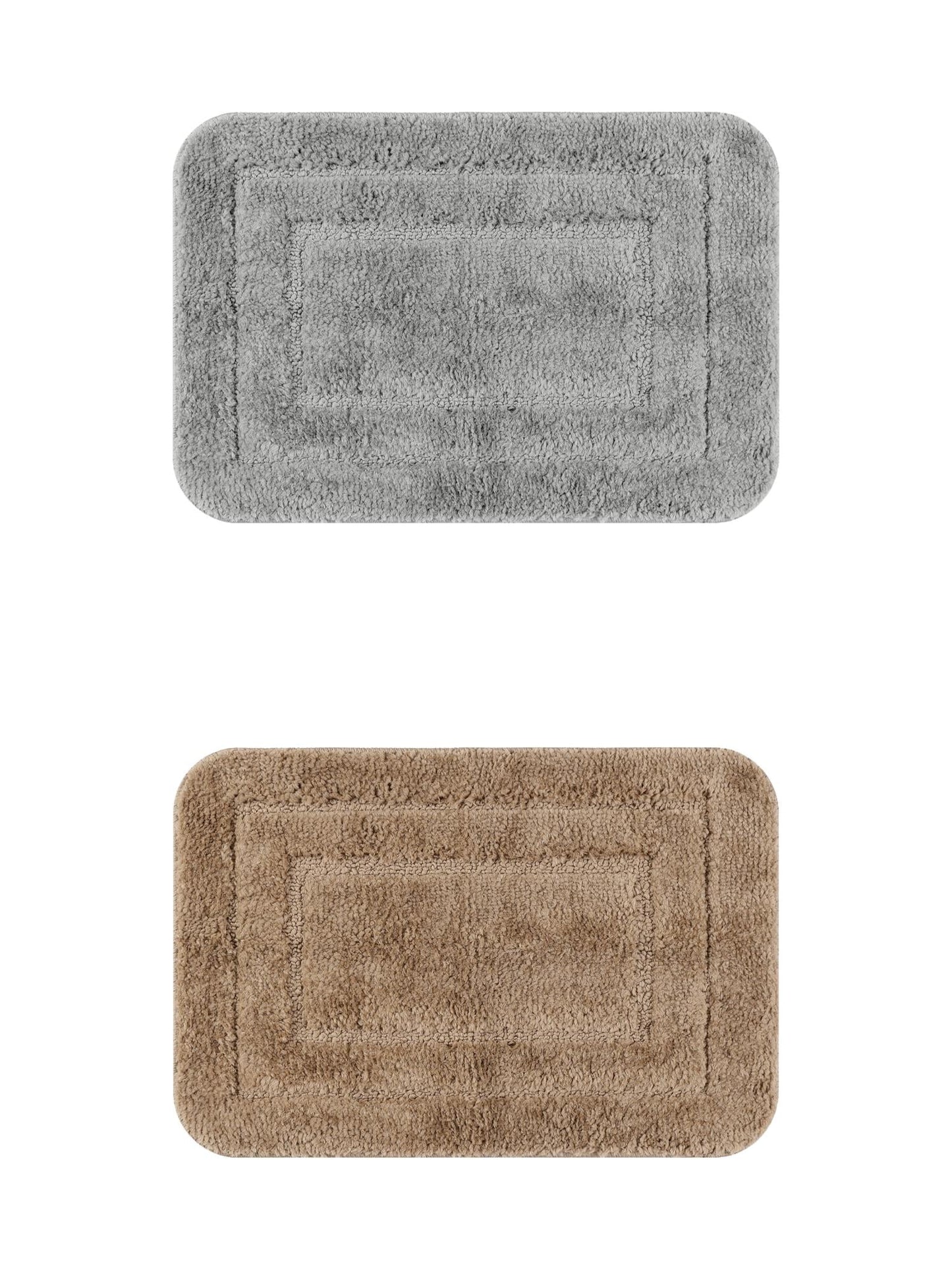 Unique Bargains Soft Absorbent Bath Mats 2 Pcs Non-Slip Plush Bathroom Rugs Dark Gray/Brown 16" x 24"
