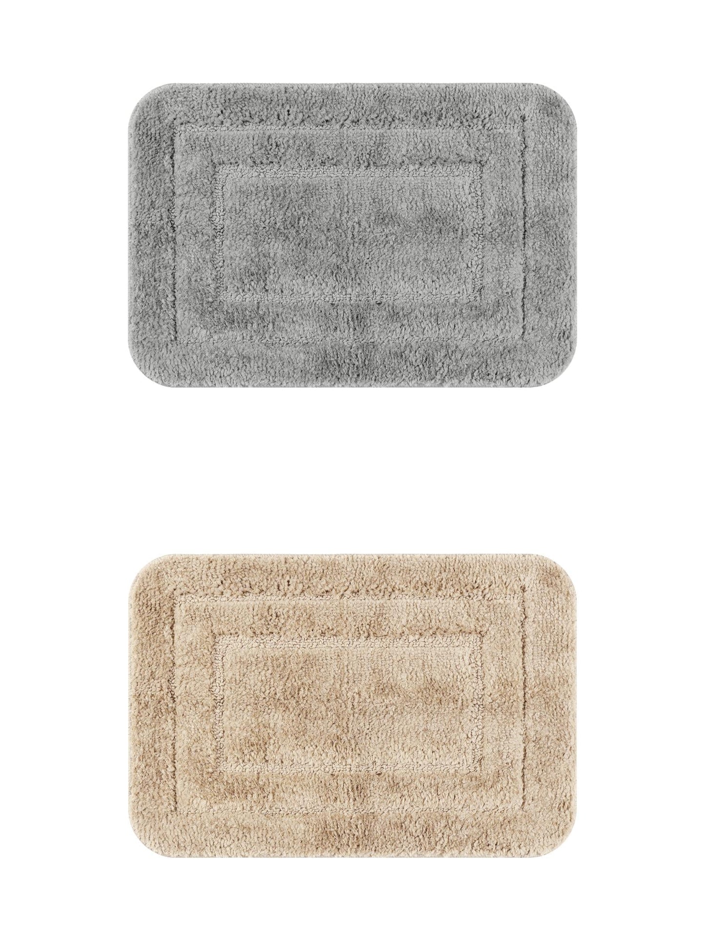 Unique Bargains Soft Absorbent Bath Mats 2 Pcs Non-Slip Plush Bathroom Rugs Dark Gray/Khaki 20" x 32"