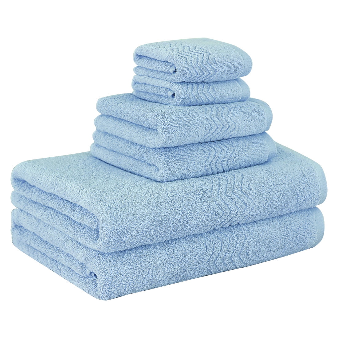 Unique Bargains Soft Absorbent Cotton Plush Bath Hand Towel Set 6 Pieces, Light Blue