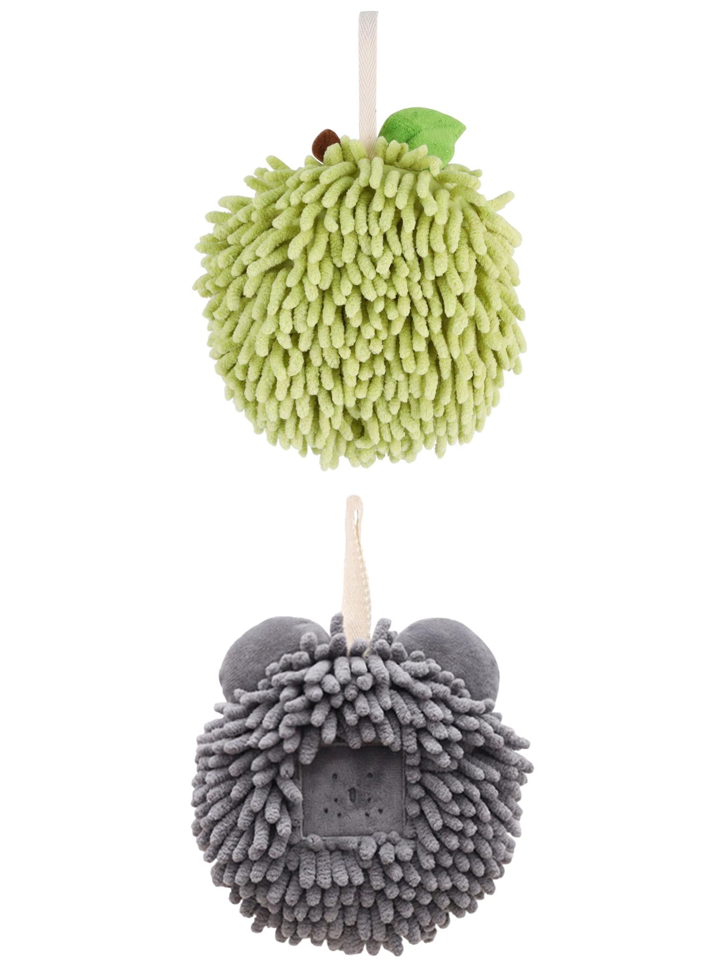 Unique Bargains Soft Chenille Ball Hand Towels 2 Pcs Green/Dark Grey 6" x 6"/7" x 7"