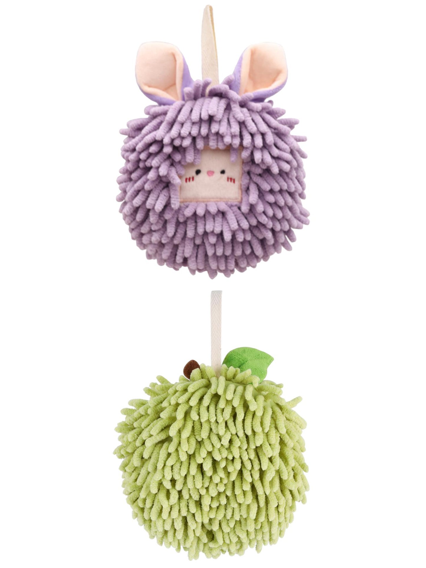 Unique Bargains Soft Chenille Ball Hand Towels 2 Pcs Green/Purple 6" x 6"/7" x 7"