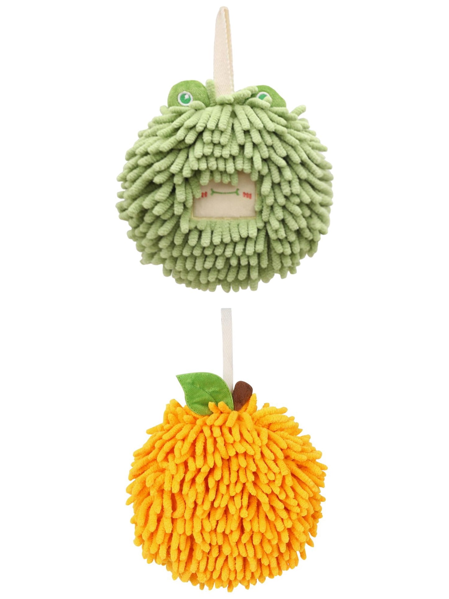 Unique Bargains Soft Chenille Ball Hand Towels 2 Pcs Orange/Green 6" x 6"/7" x 7"