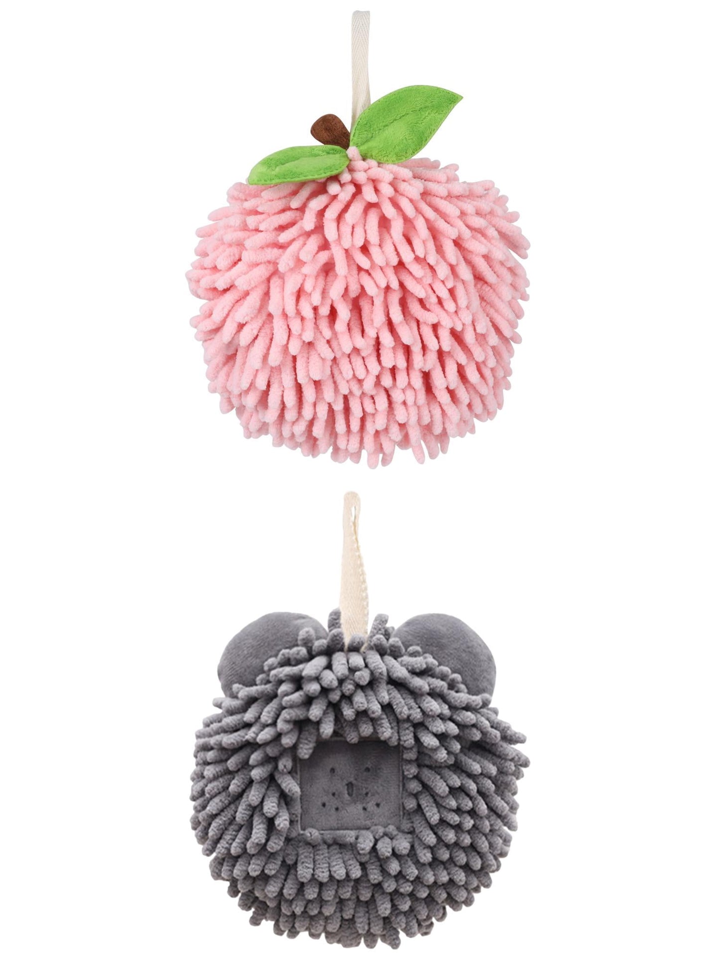 Unique Bargains Soft Chenille Ball Hand Towels 2 Pcs Pink/Dark Grey 6" x 6"/7" x 7"
