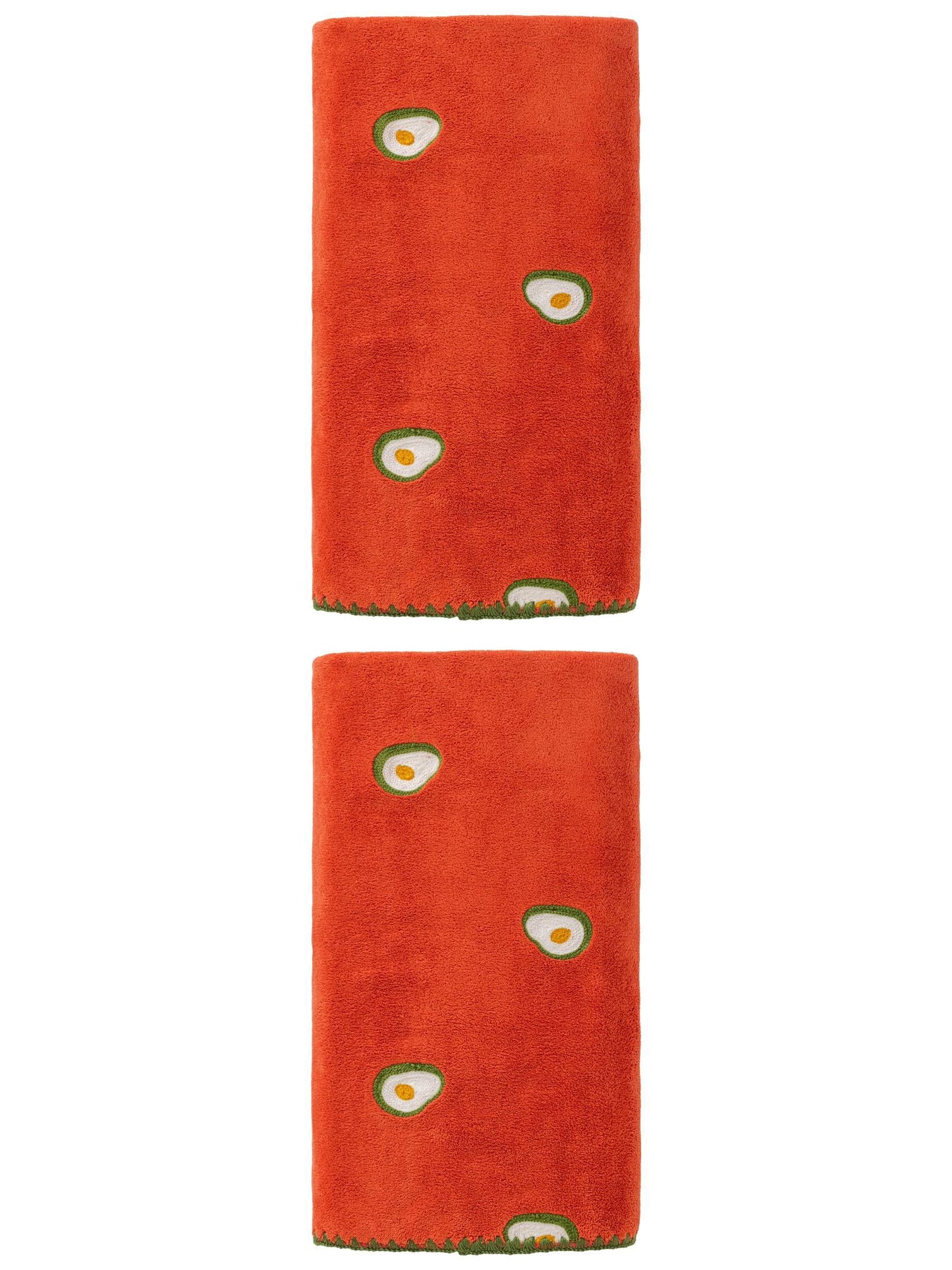 Unique Bargains Soft Coral Fleece Fruit Embroidery Bath Towel 2 Pack Red 55"x28"