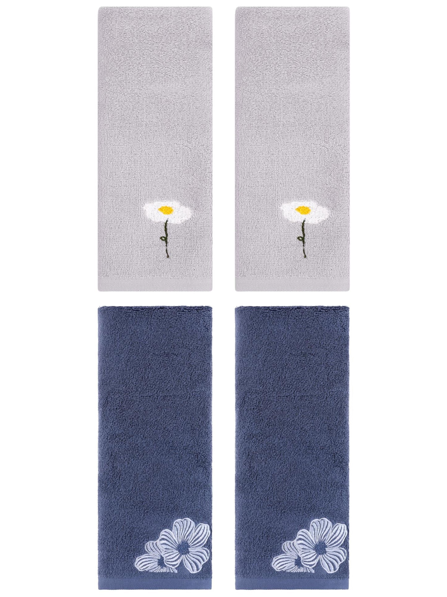 Unique Bargains Soft Floral Pattern Hand Towel Grey/Navy Blue 13" x 30"/14" x 31"