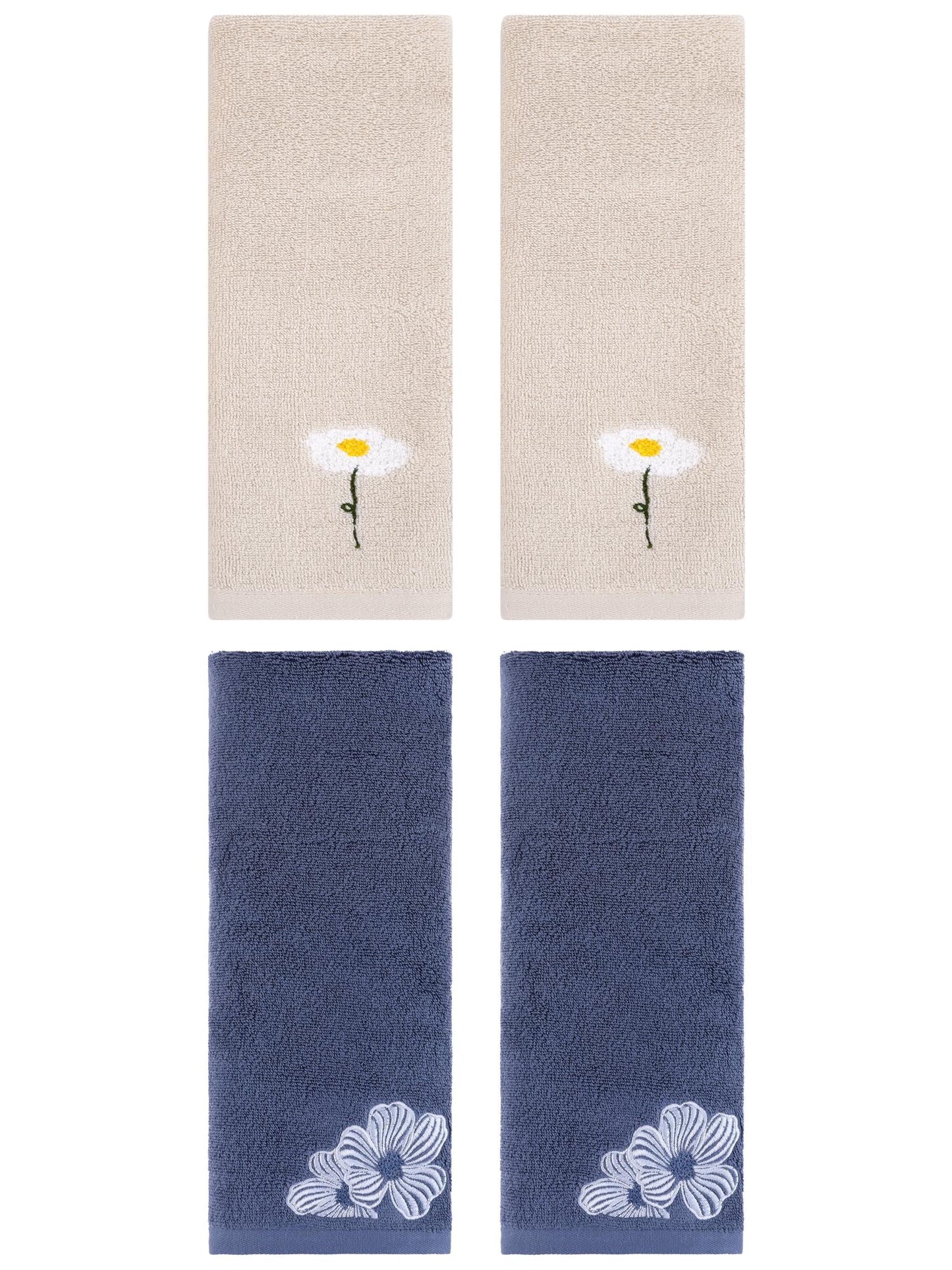 Unique Bargains Soft Floral Pattern Hand Towel Light Brown/Navy Blue 13" x 30"/14" x 31"