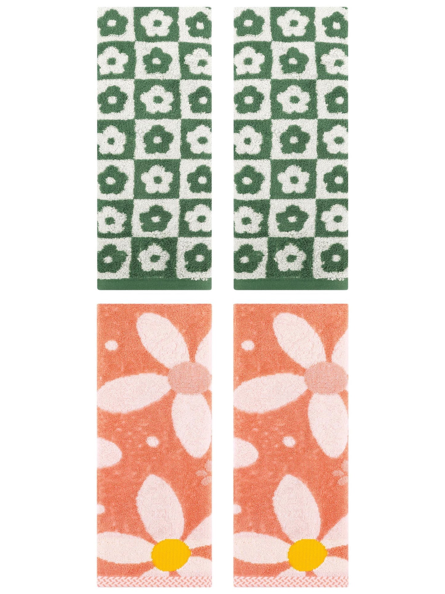 Unique Bargains Soft Hand Towel Set 4 Pcs Green/Orange 14" x 30"/13" x 29"