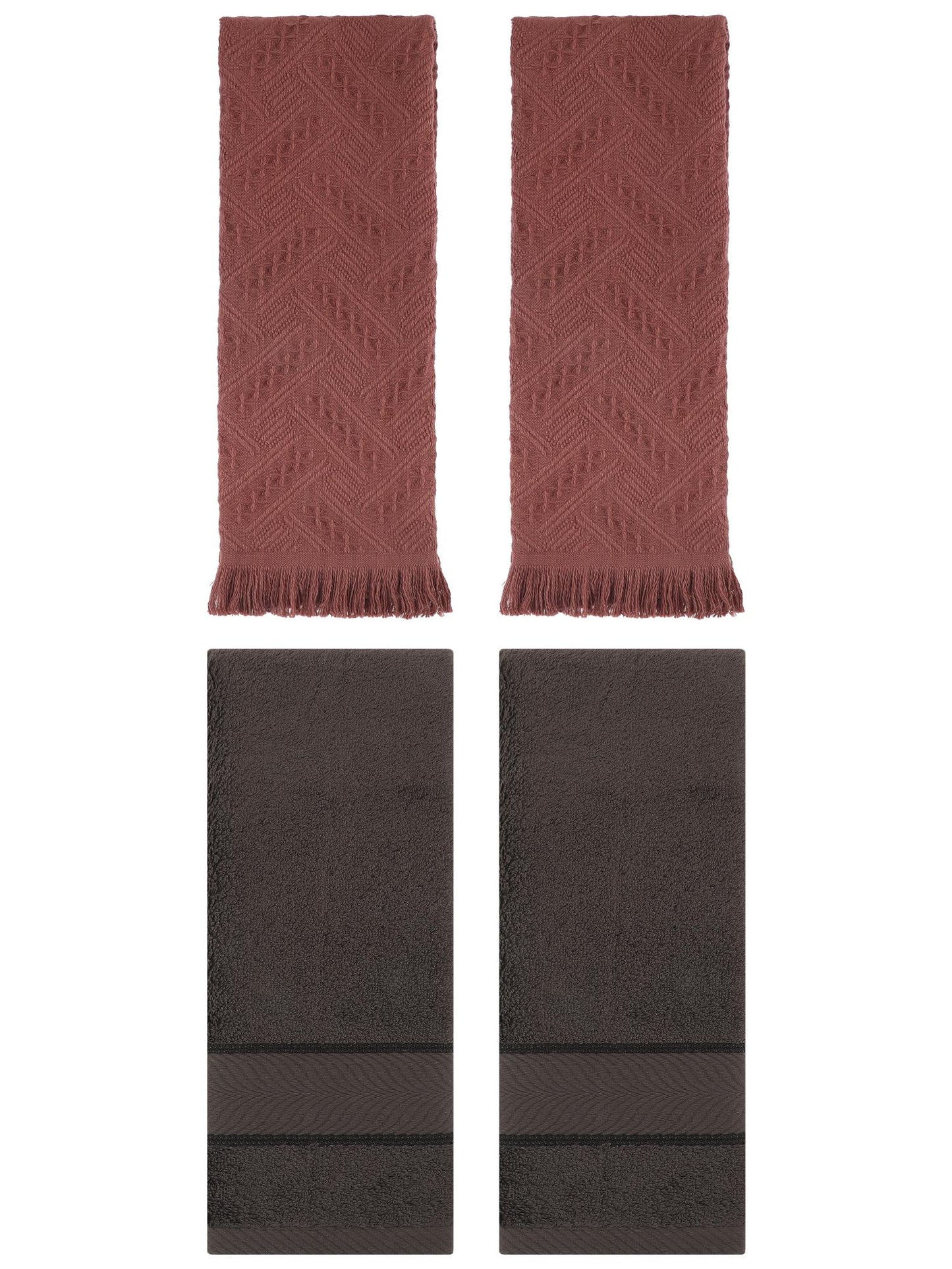 Unique Bargains Sold Striped Cotton Hand Towels 4 Pcs Dark Brown/Brown 14" x 30"/13" x 29"