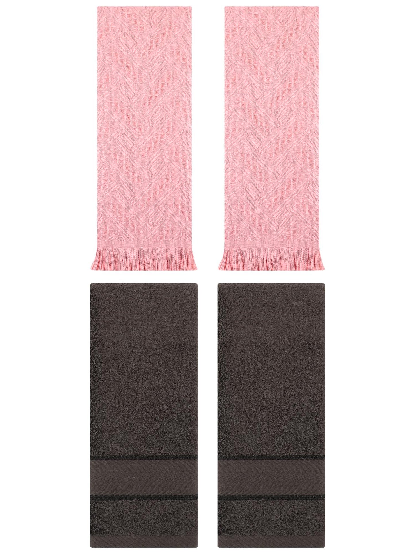 Unique Bargains Sold Striped Cotton Hand Towels 4 Pcs Dark Brown/Pink 14" x 30"/13" x 29"