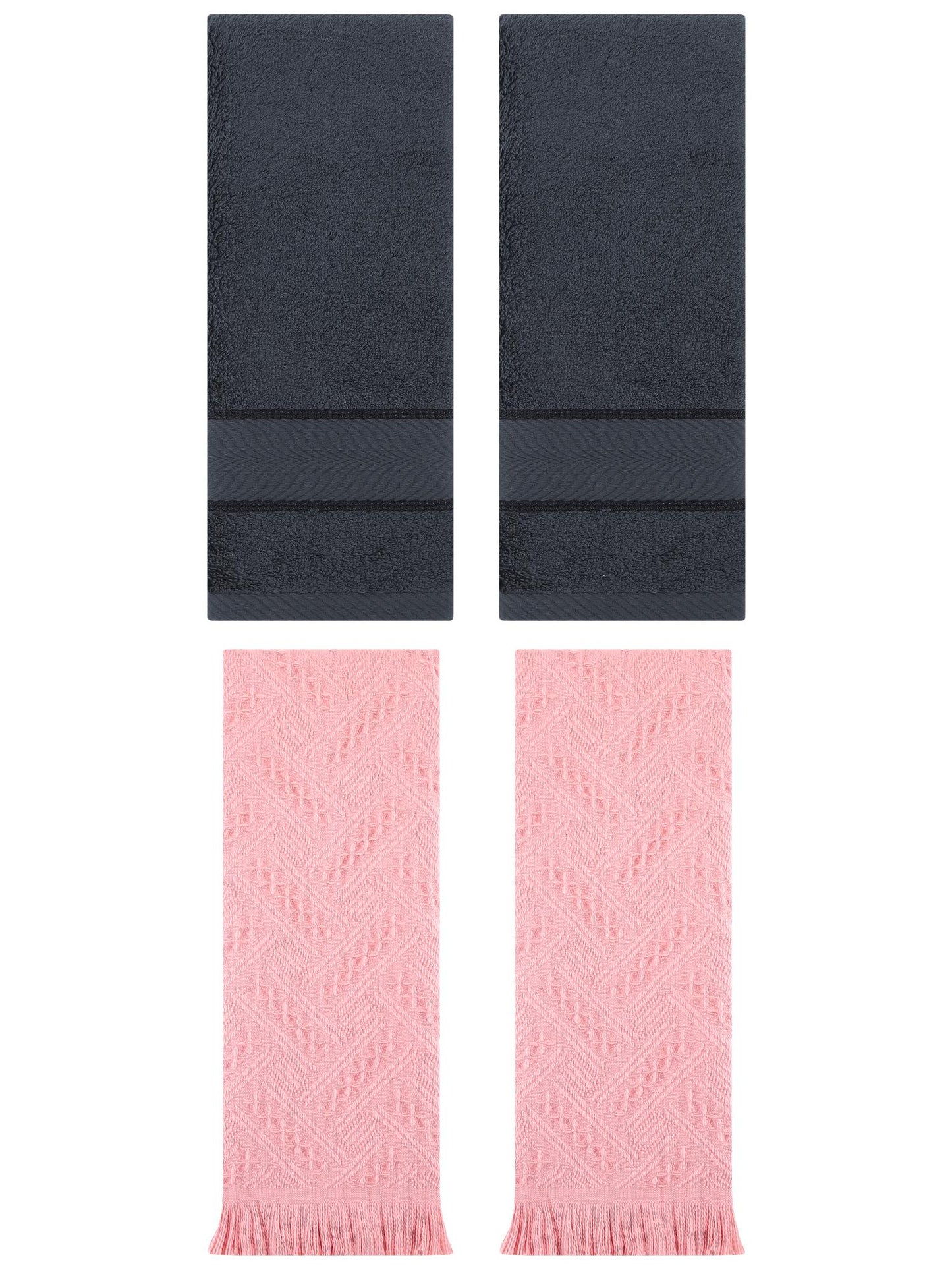 Unique Bargains Sold Striped Cotton Hand Towels 4 Pcs Dark Grey/Pink 14" x 30"/13" x 29"