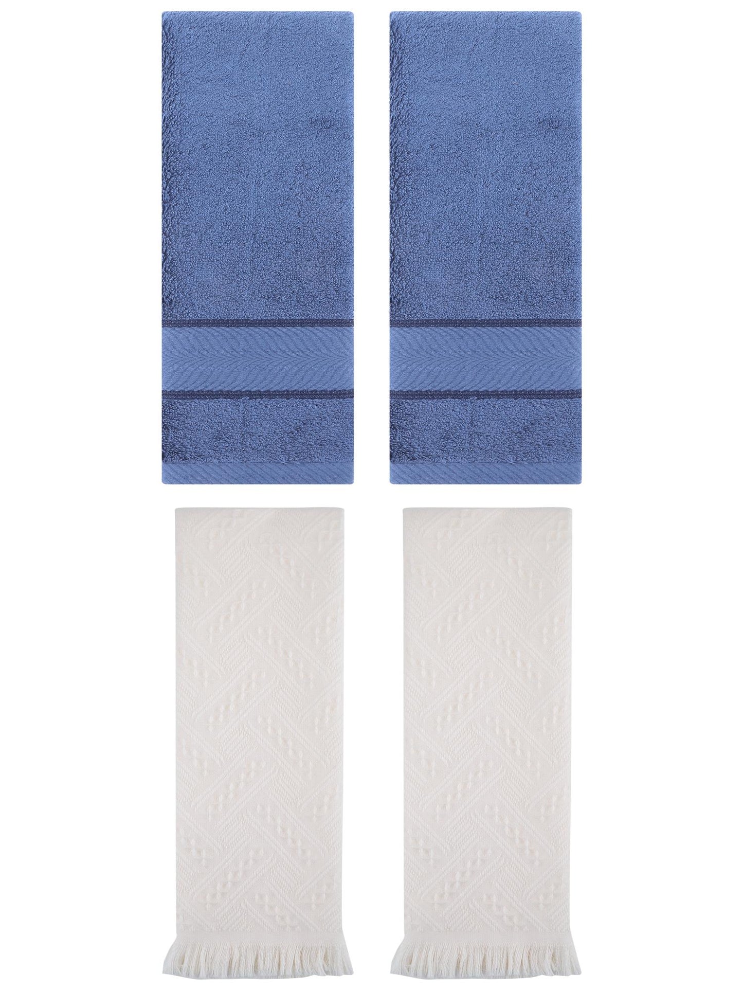 Unique Bargains Sold Striped Cotton Hand Towels 4 Pcs Light Blue/Beige 14" x 30"/13" x 29"