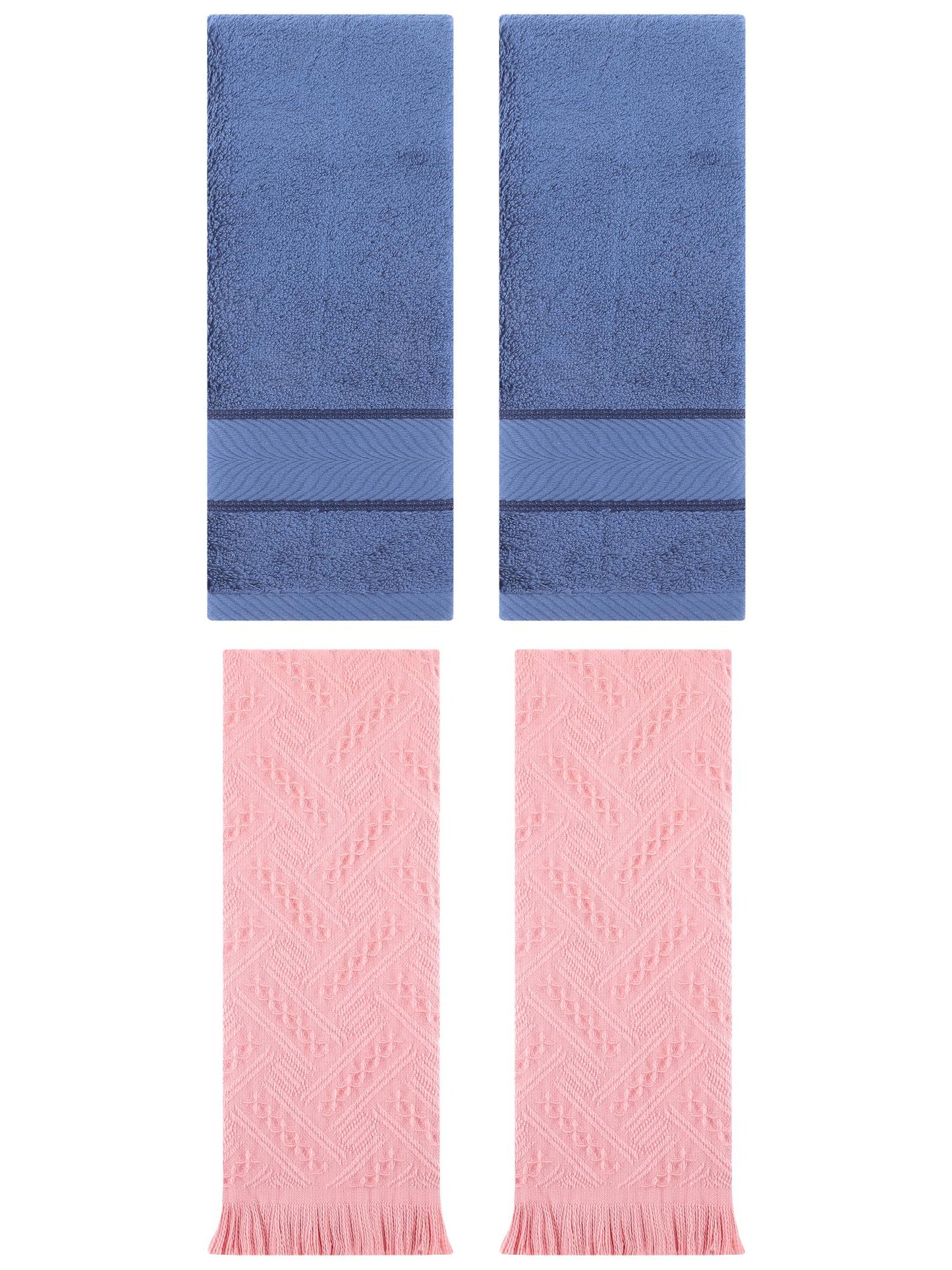 Unique Bargains Sold Striped Cotton Hand Towels 4 Pcs Light Blue/Pink 14" x 30"/13" x 29"