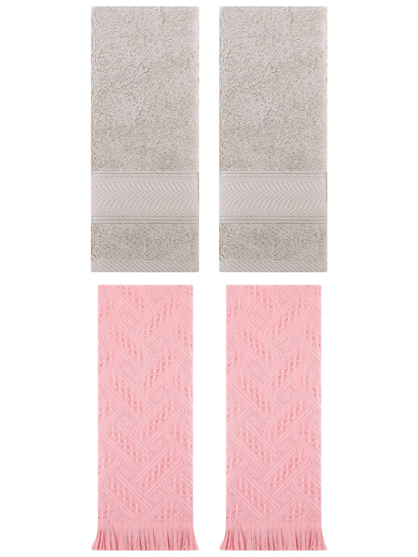 Unique Bargains Sold Striped Cotton Hand Towels 4 Pcs Light Brown/Pink 14" x 30"/13" x 29"