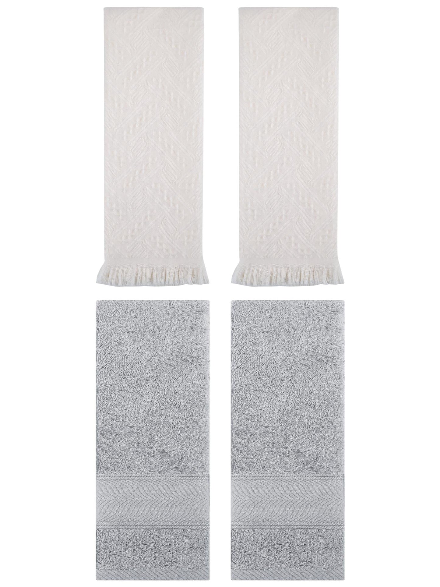 Unique Bargains Sold Striped Cotton Hand Towels 4 Pcs Light Grey/Beige 14" x 30"/13" x 29"