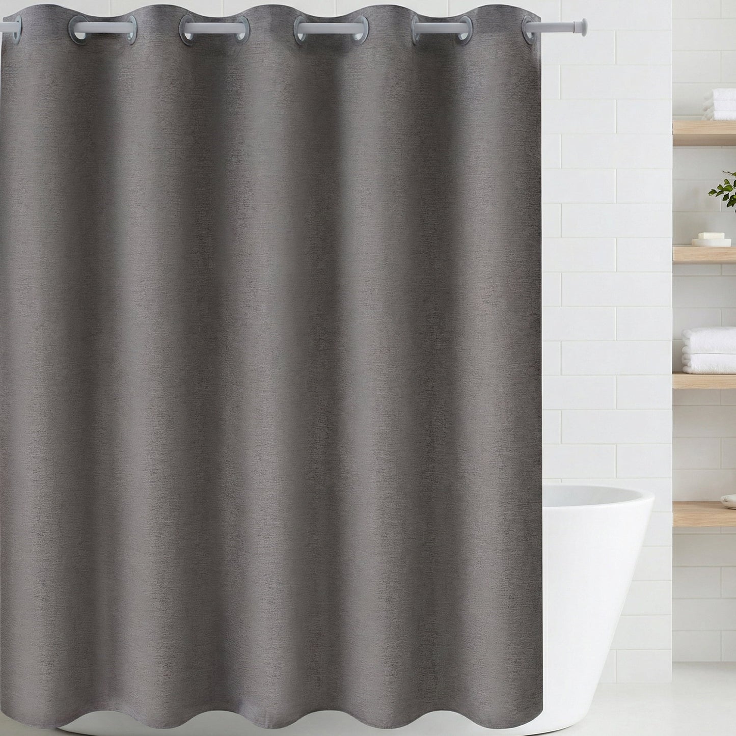Unique Bargains Solid Color Linen-Like Shower Curtain Machine Washable Grey 71"W x 71"L