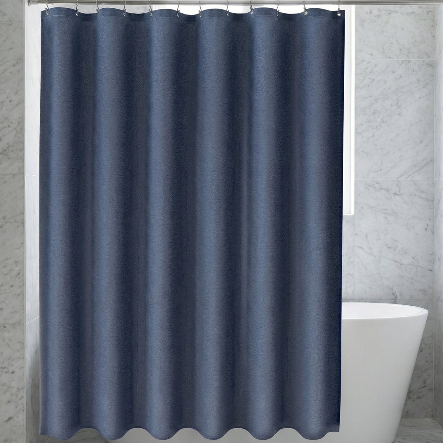 Unique Bargains Solid Color Linen-Like Shower Curtain with Hooks Blue 71"W x 71"L