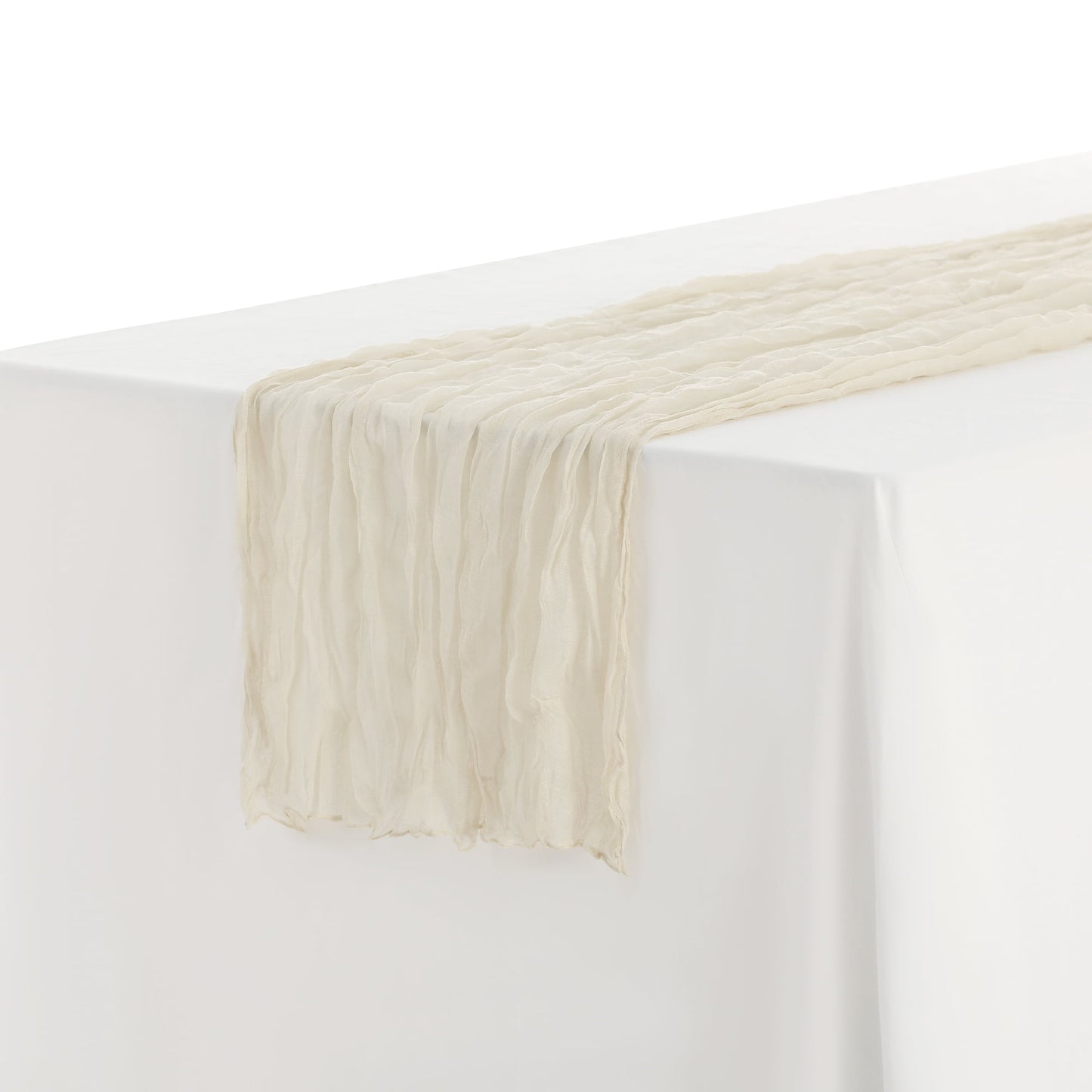 Unique Bargains Solid Color Table Runner Crinkle Fabric Table Banner (6 Count) Beige 35"x118"