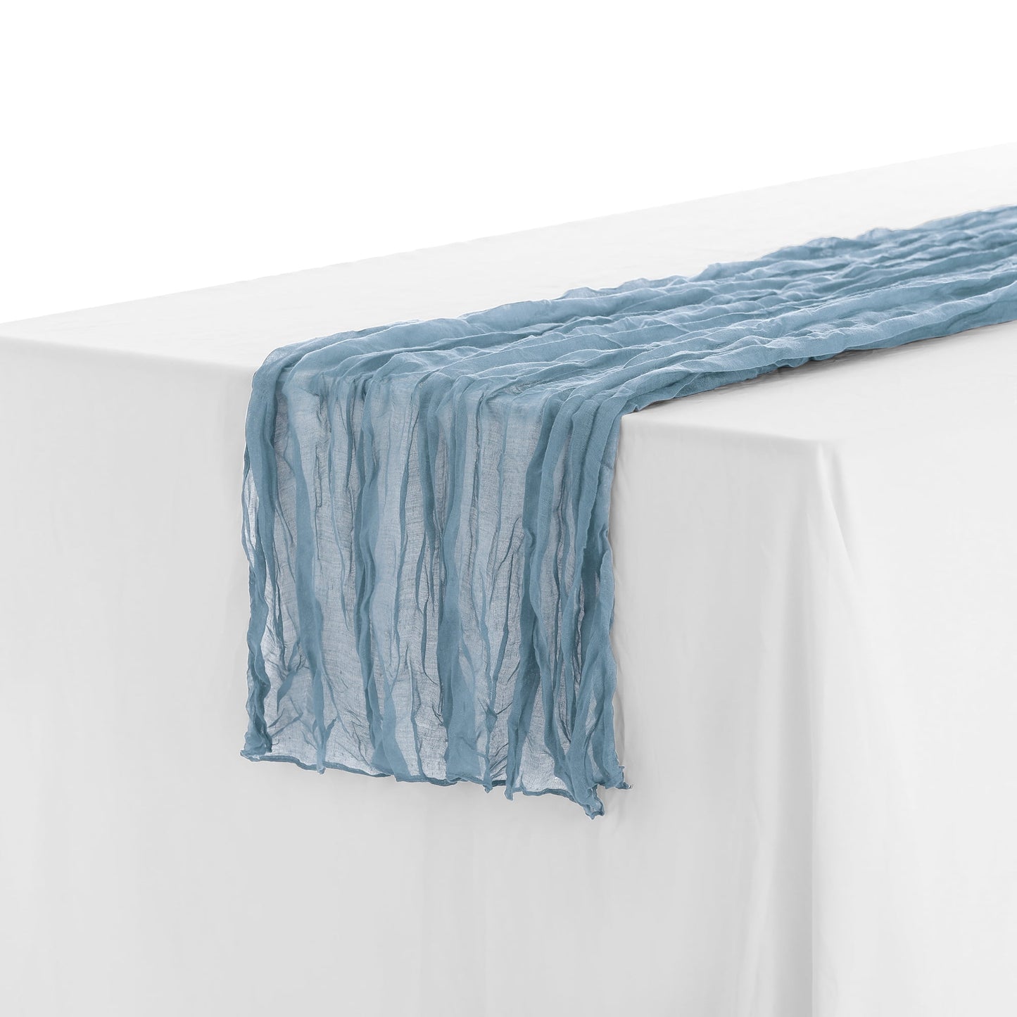 Unique Bargains Solid Color Table Runner Crinkle Fabric Table Banner (6 Count) Grey Blue 35"x118"