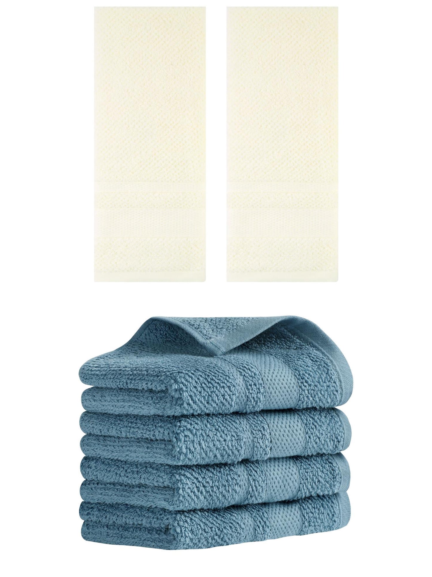Unique Bargains Solid Hand Towels Absorbent Towel for Bath Kitchen Blue/White 6 Pack