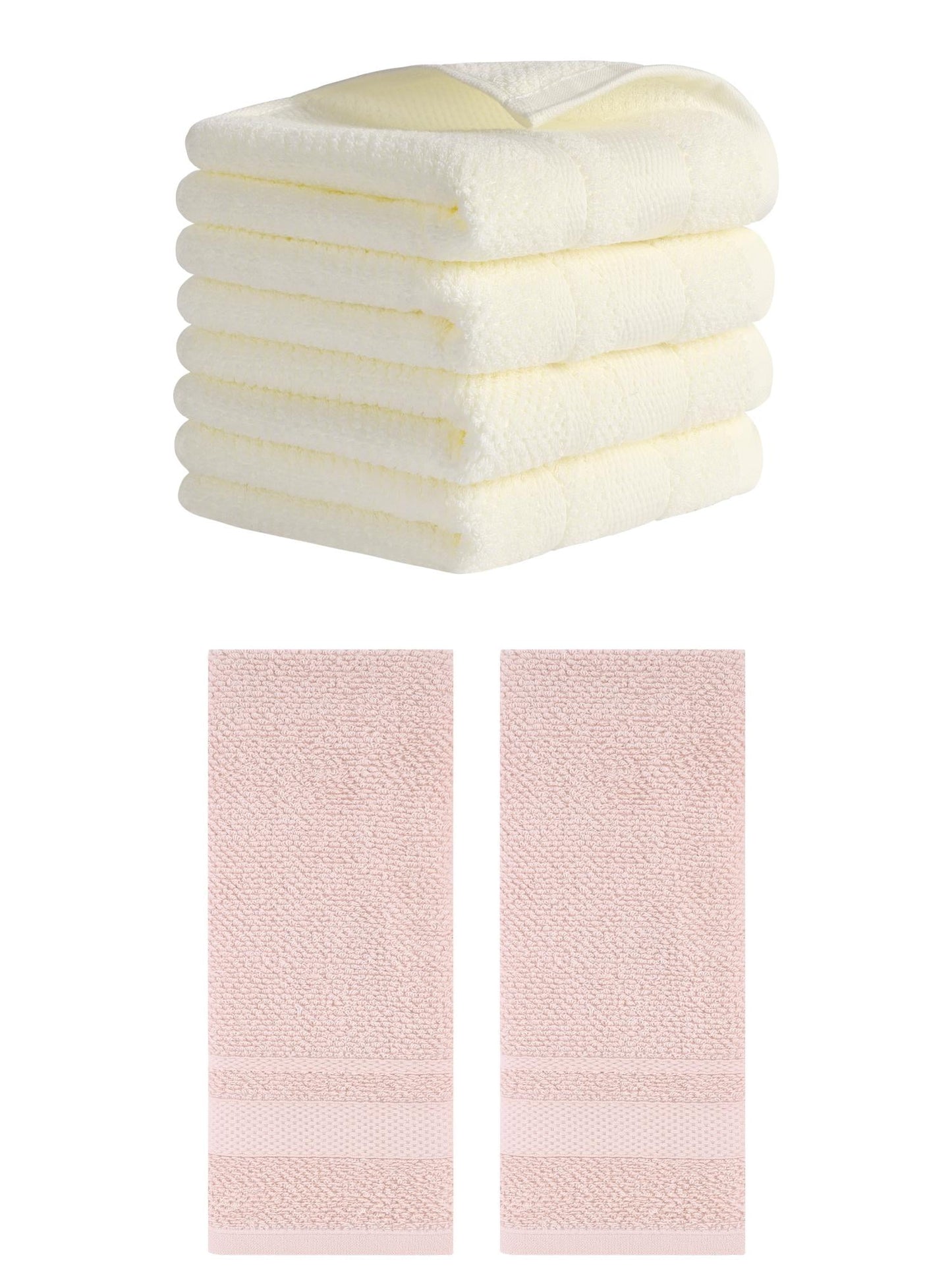 Unique Bargains Solid Hand Towels Absorbent Towel for Bath Kitchen White/Pink 6 Pack