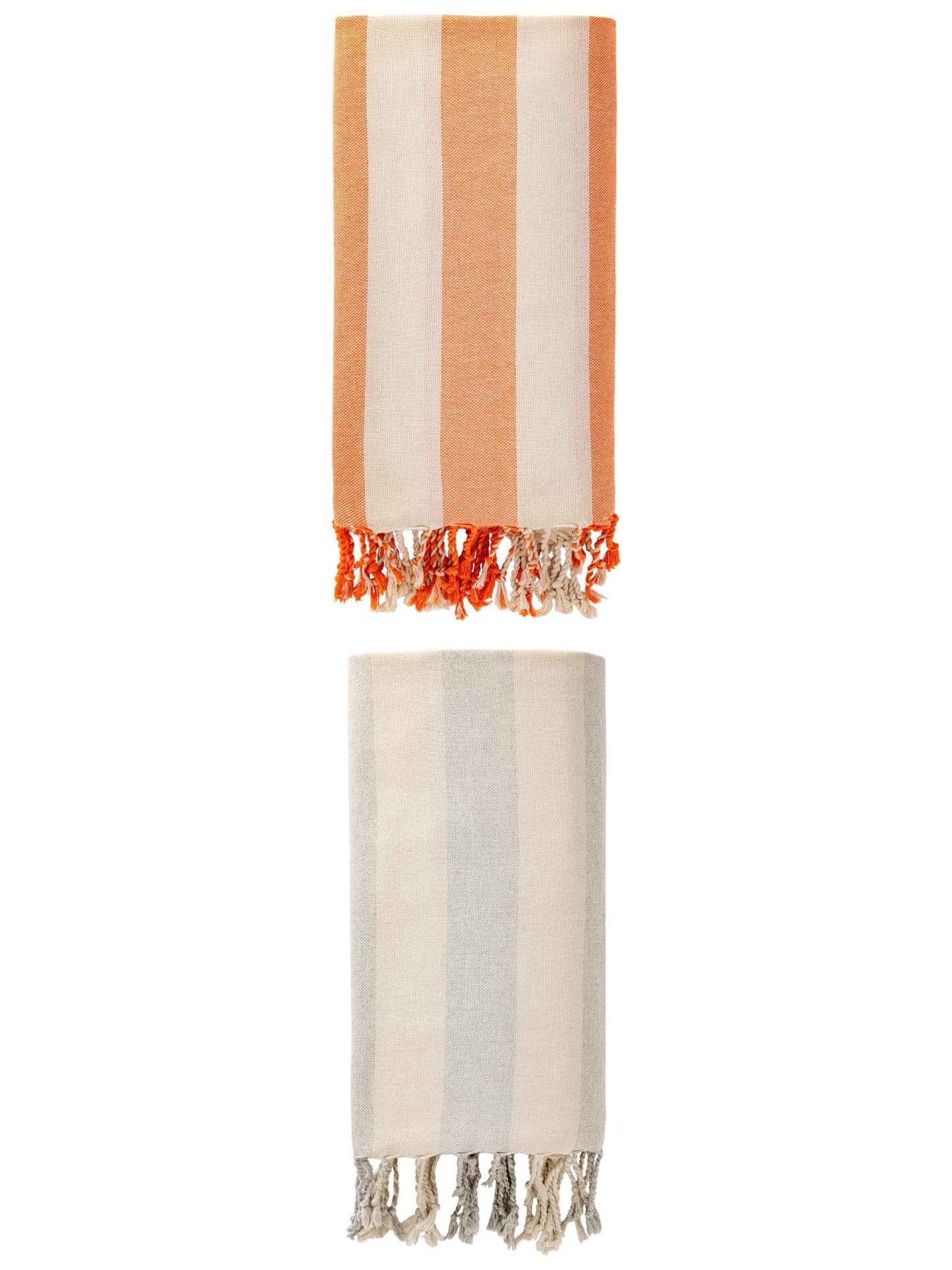 Unique Bargains Stripe Lightweight Absorbent Beach Towel 2 Pack Orange/Grey 71"x40"