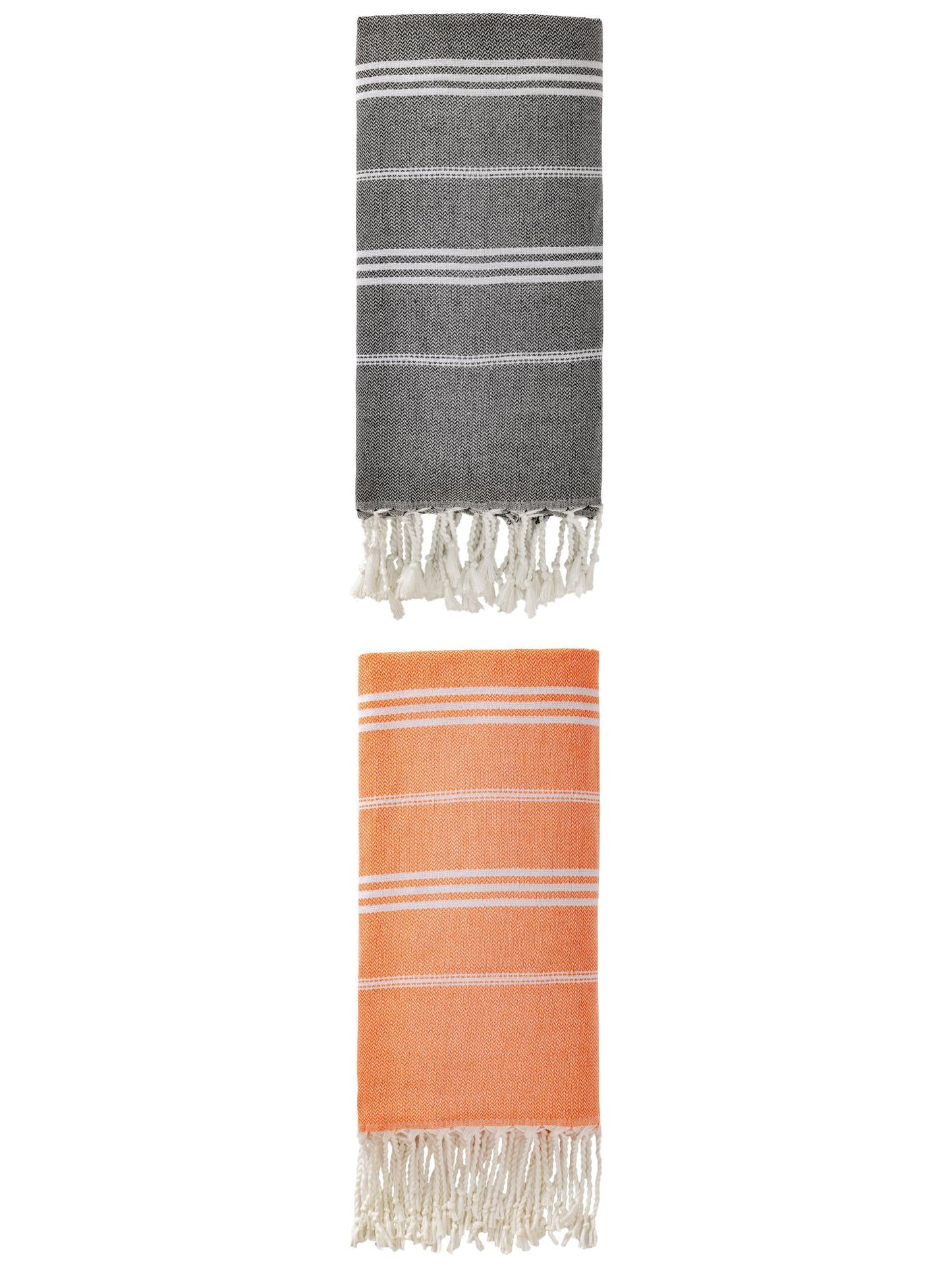 Unique Bargains Stripe Turkish Quick Dry Beach Towel 2 Pack Orange/Black 71"x35"