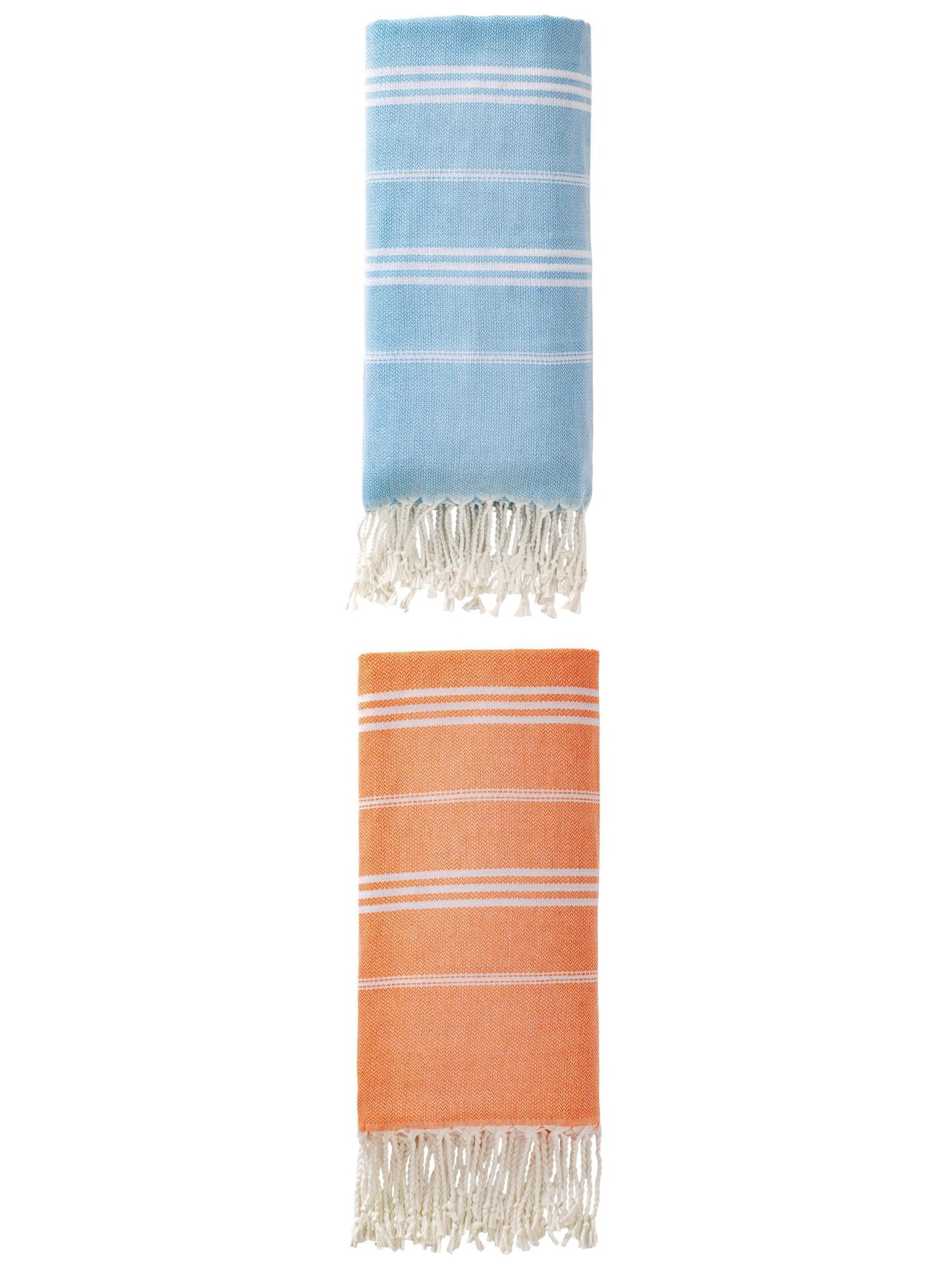 Unique Bargains Stripe Turkish Quick Dry Beach Towel 2 Pack Orange/Light Blue 71"x35"