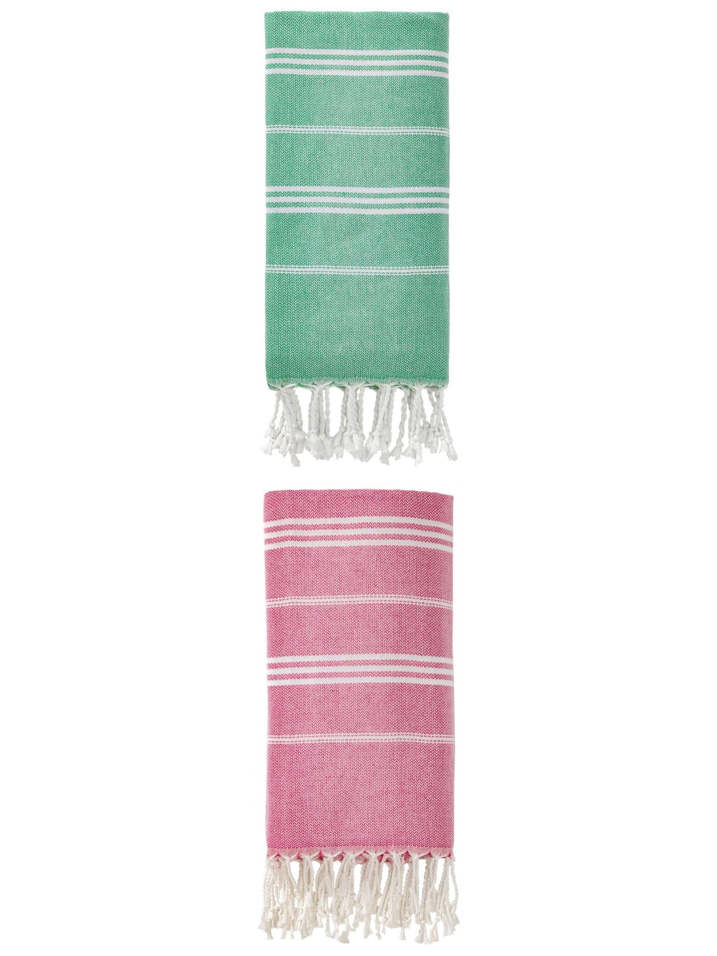 Unique Bargains Stripe Turkish Quick Dry Beach Towel 2 Pack Rose Red/Green 71"x35"