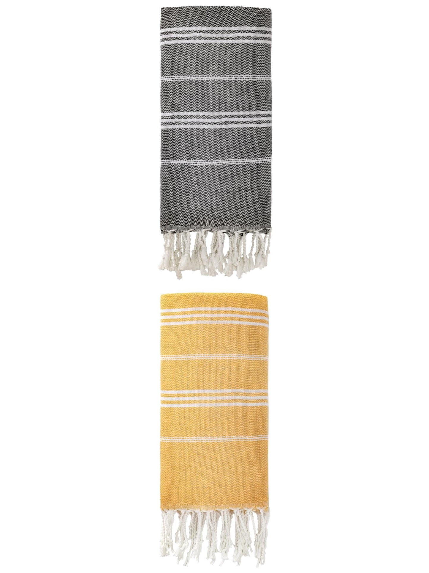 Unique Bargains Stripe Turkish Quick Dry Beach Towel 2 Pack Yellow/Black 71"x35"