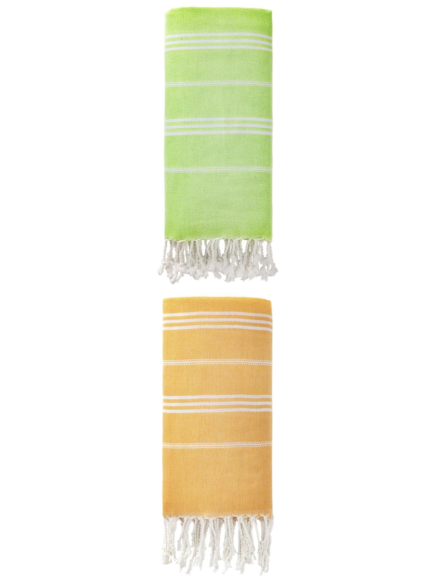 Unique Bargains Stripe Turkish Quick Dry Beach Towel 2 Pack Yellow/Light Green 71"x35"