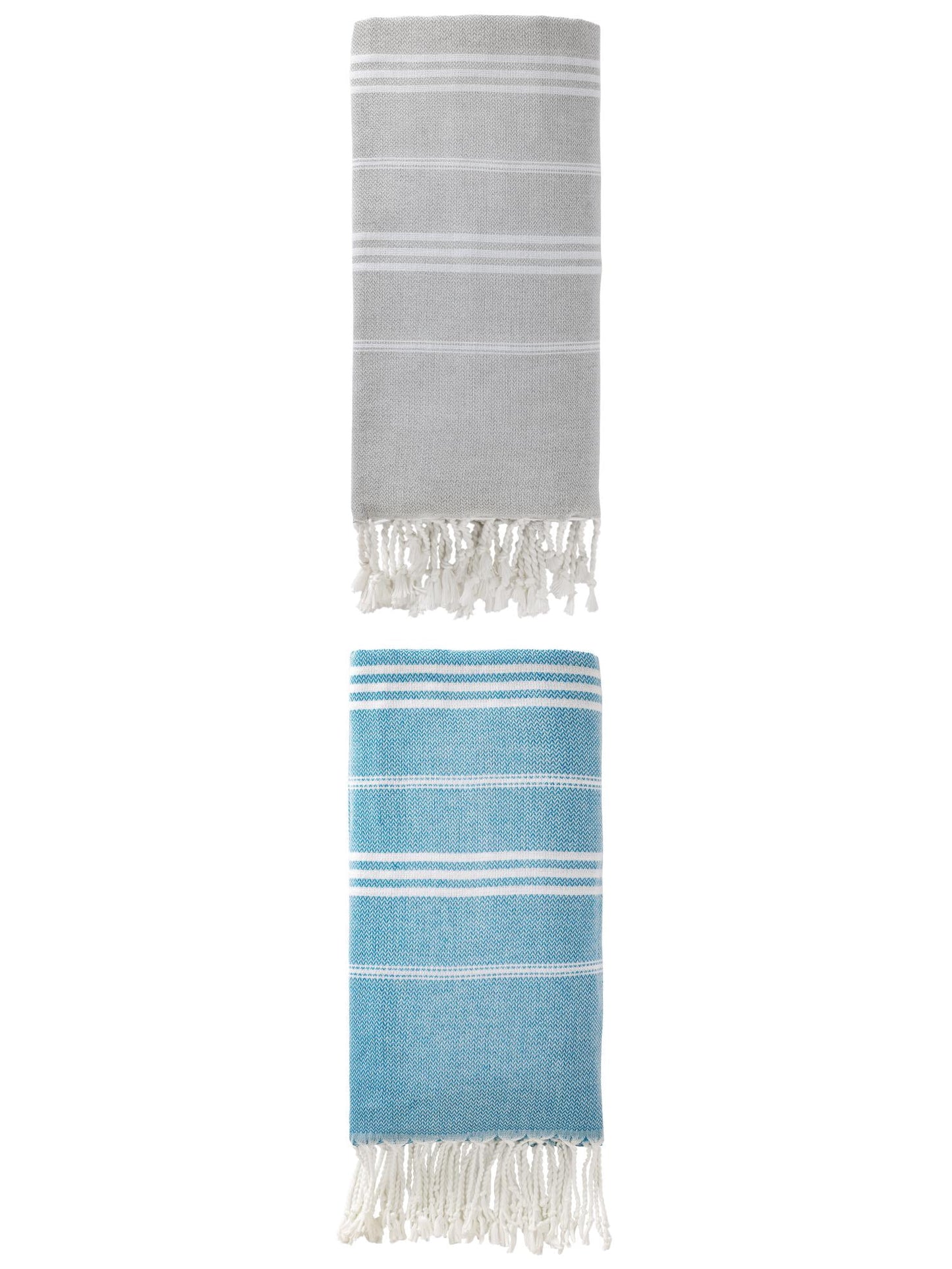 Unique Bargains Stripe Turkish Sand Free Beach Towel 2 Pack Blue/Grey 71"x35"