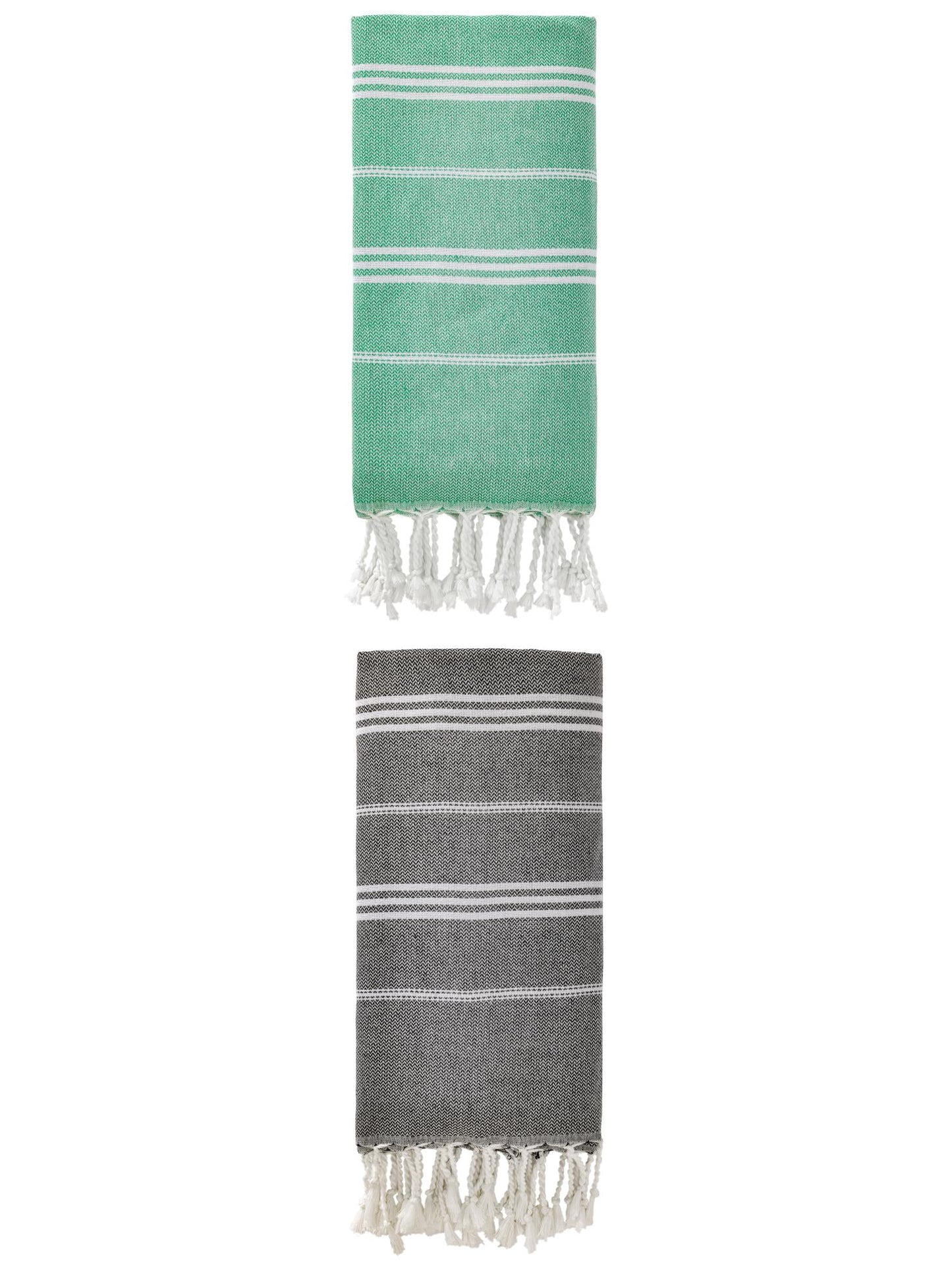 Unique Bargains Stripe Turkish Sand Free Towel 2 Pack Green/Black 71"x35"