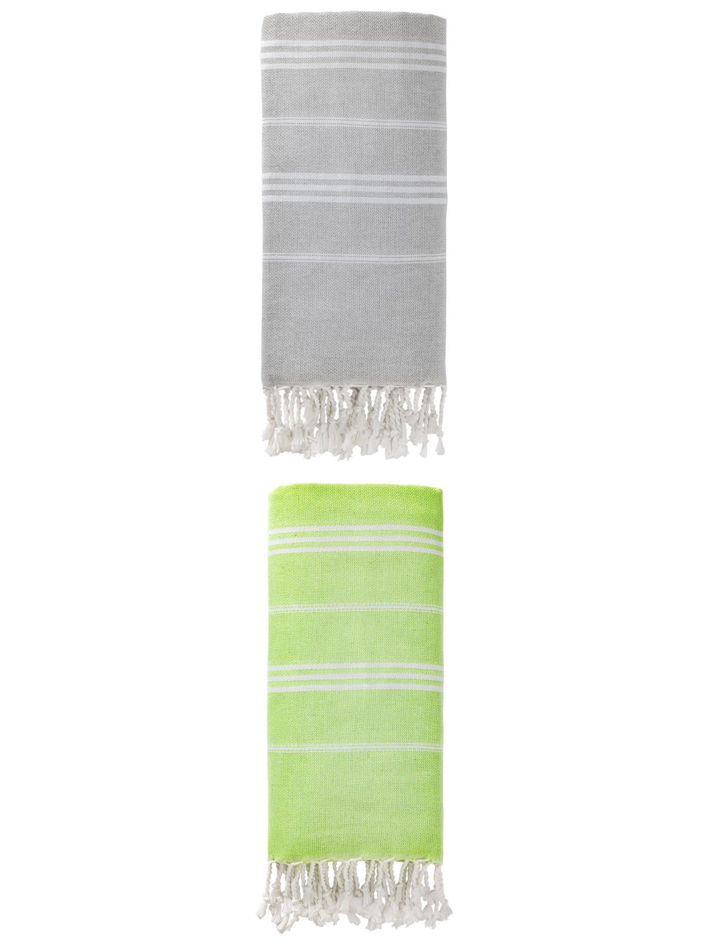 Unique Bargains Stripe Turkish Sand Free Towel 2 Pack Grey/Light Green 71"x35"
