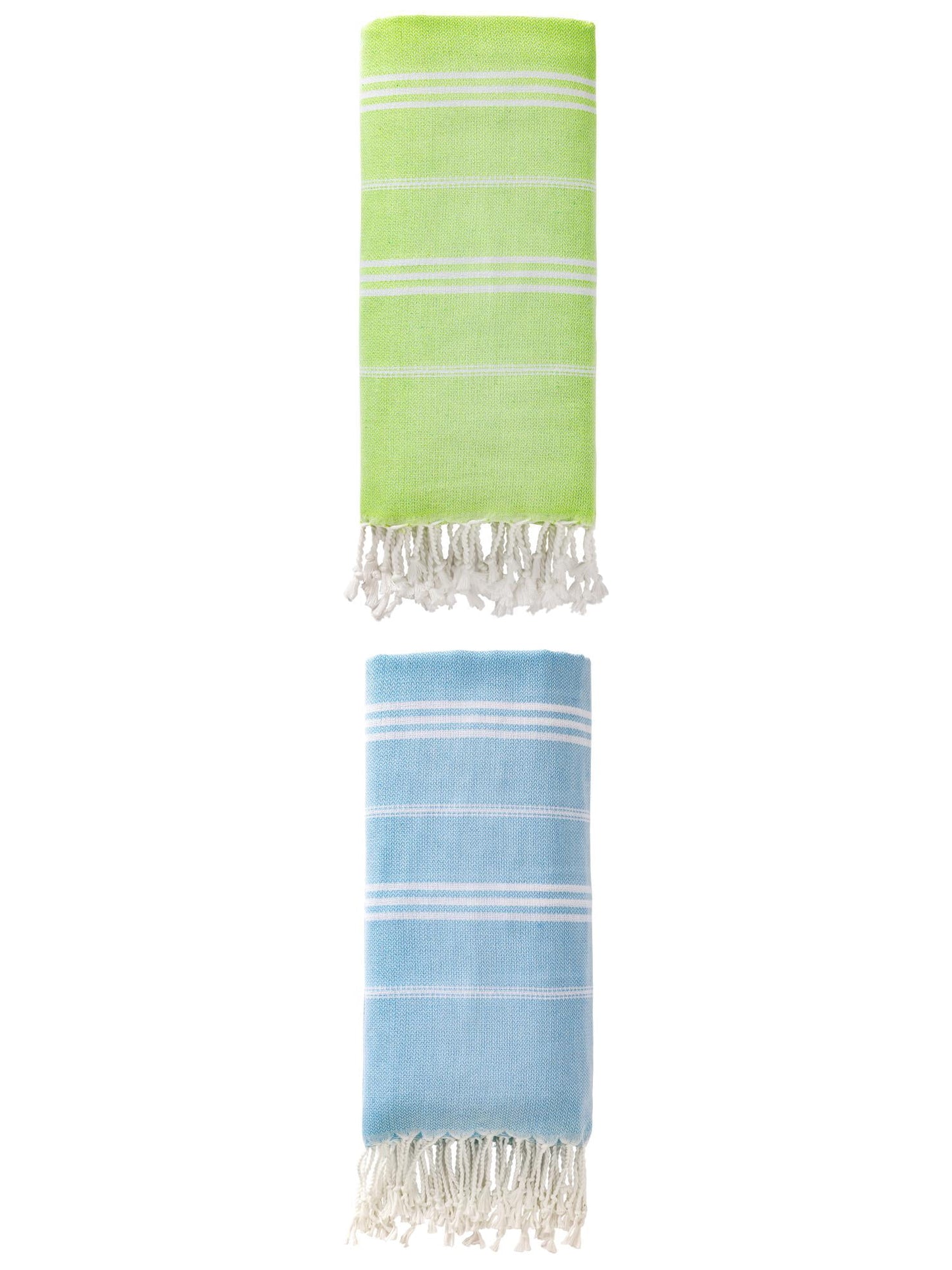 Unique Bargains Stripe Turkish Sand Free Towel 2 Pack Light Green/Light Blue 71"x35"