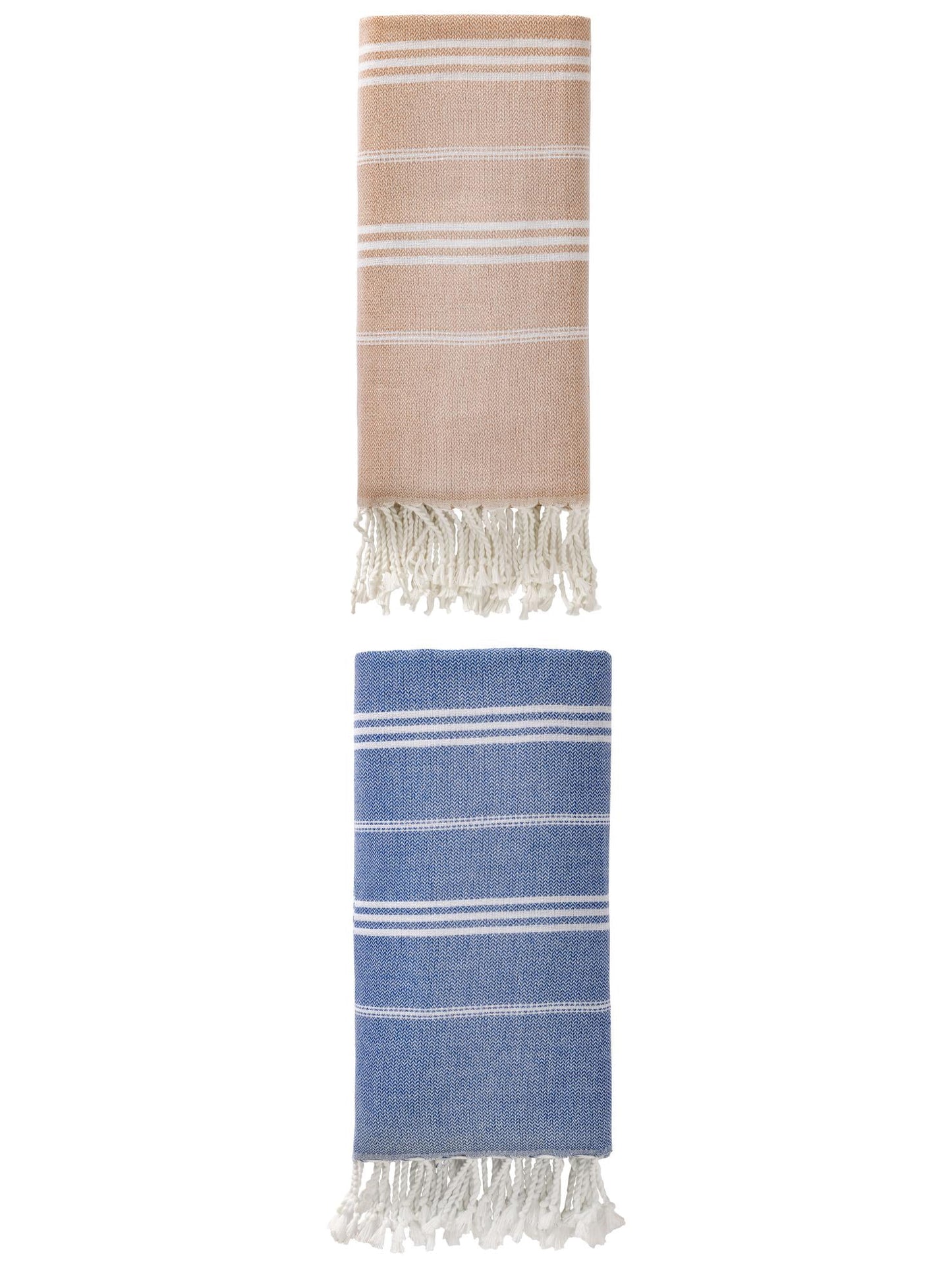 Unique Bargains Stripe Turkish Sand Free Towel 2 Pack Royal Blue/Brown 71"x35"
