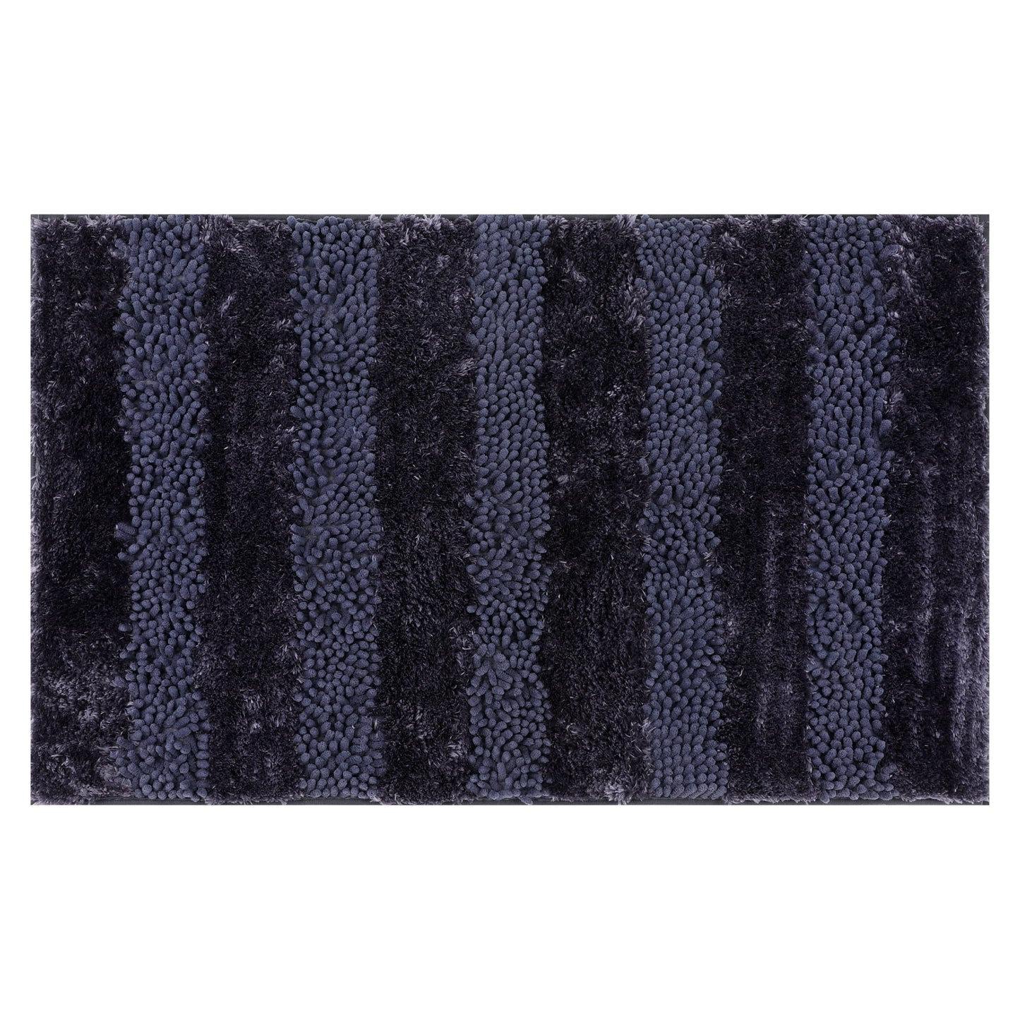 Unique Bargains Striped Bathroom Mat Soft Fluffy Chenille Baths Rugs Dark Blue 20" x 32"