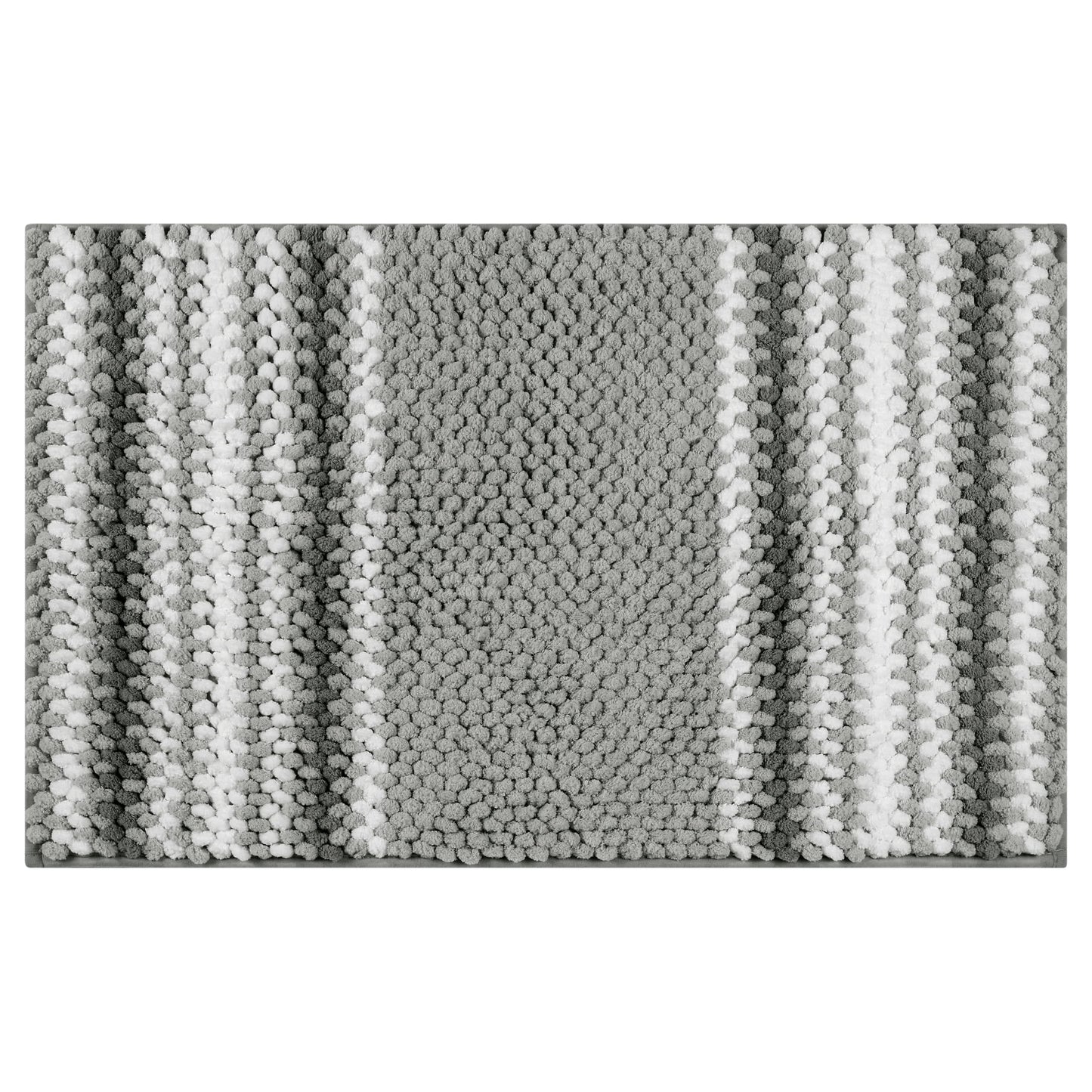 Unique Bargains Striped Bathroom Rugs Soft Absorbent Fluffy Chenille Bath Mat Rug Non Slip Grey 20" x 32"