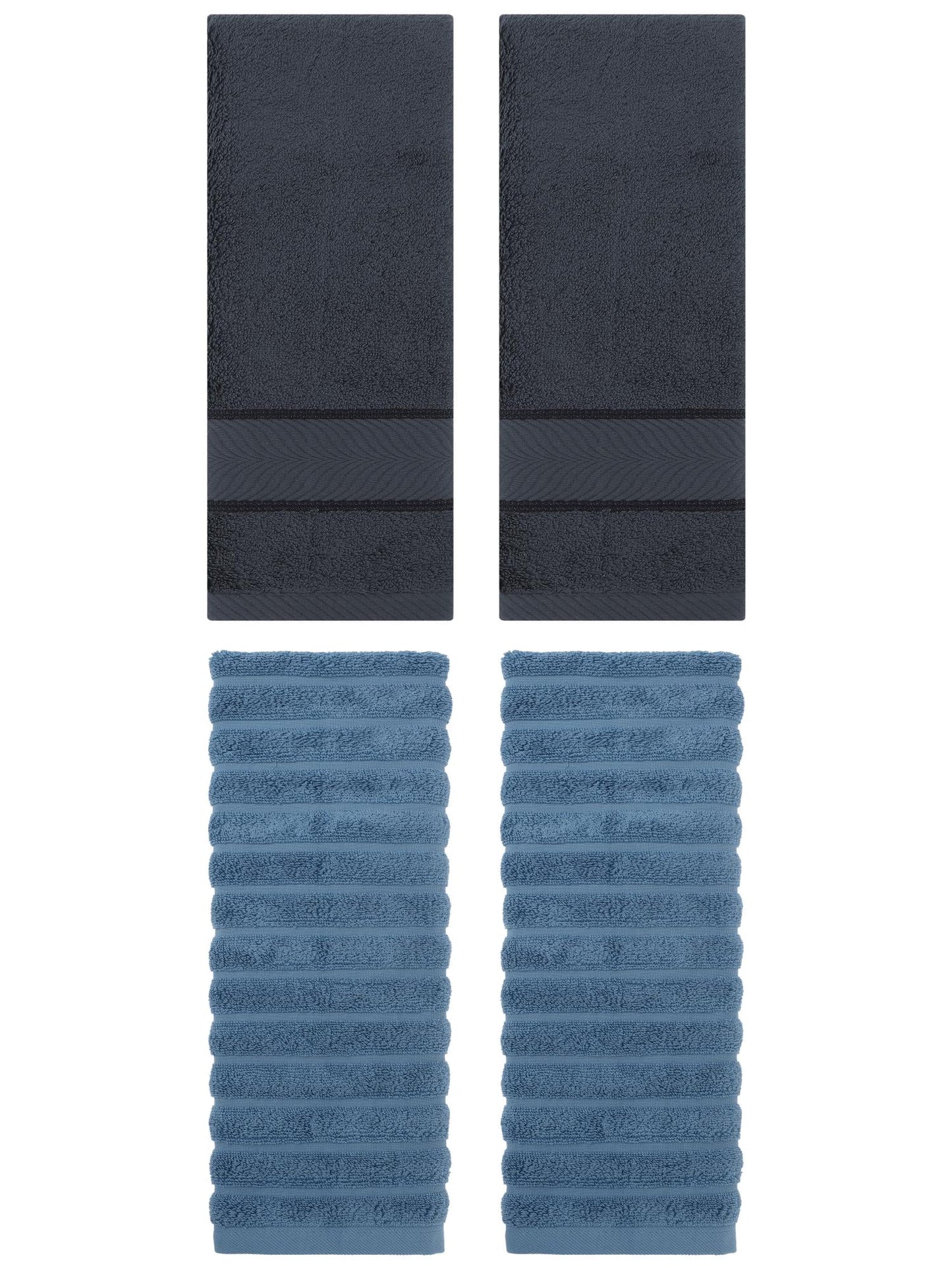 Unique Bargains Striped Cotton Hand Towel 14" x 30" 4 Pcs Blue/Dark Grey