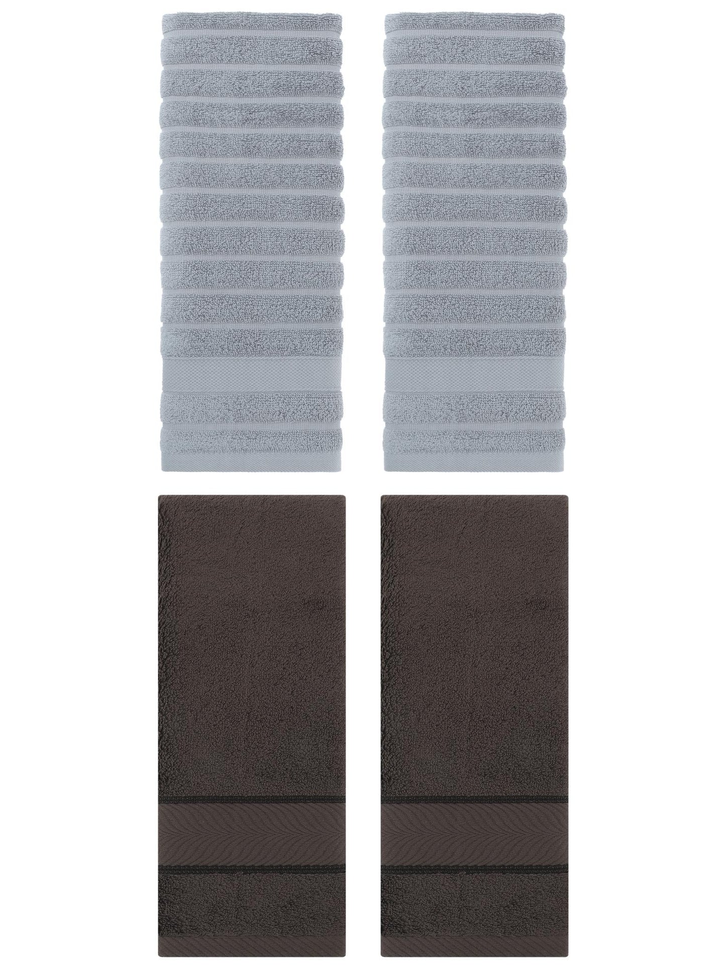 Unique Bargains Striped Cotton Hand Towel 14" x 30" 4 Pcs Grey/Dark Brown