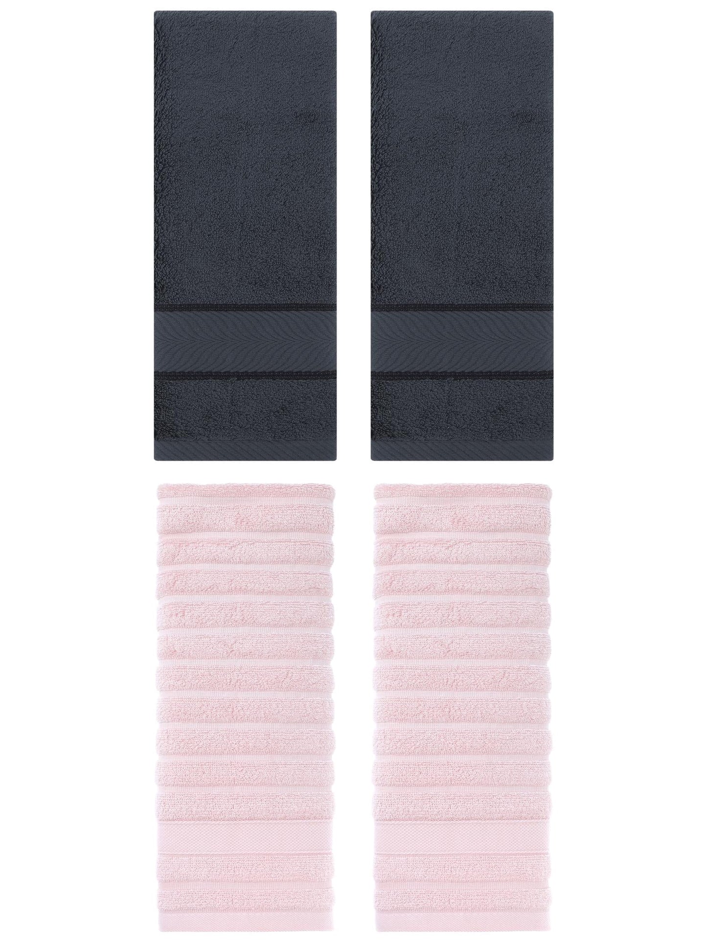 Unique Bargains Striped Cotton Hand Towel 14" x 30" 4 Pcs Pink/Dark Grey