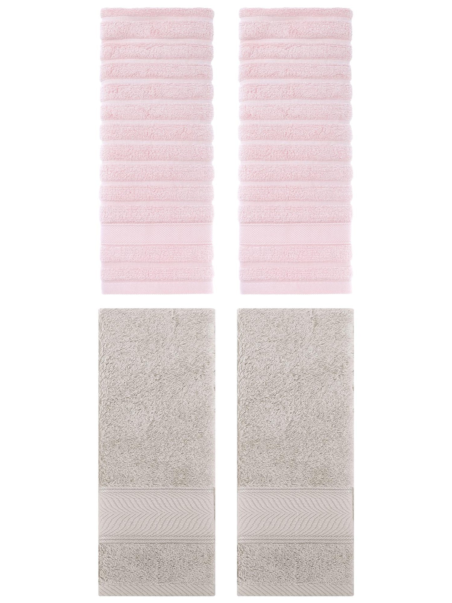 Unique Bargains Striped Cotton Hand Towel 14" x 30" 4 Pcs Pink/Light Brown