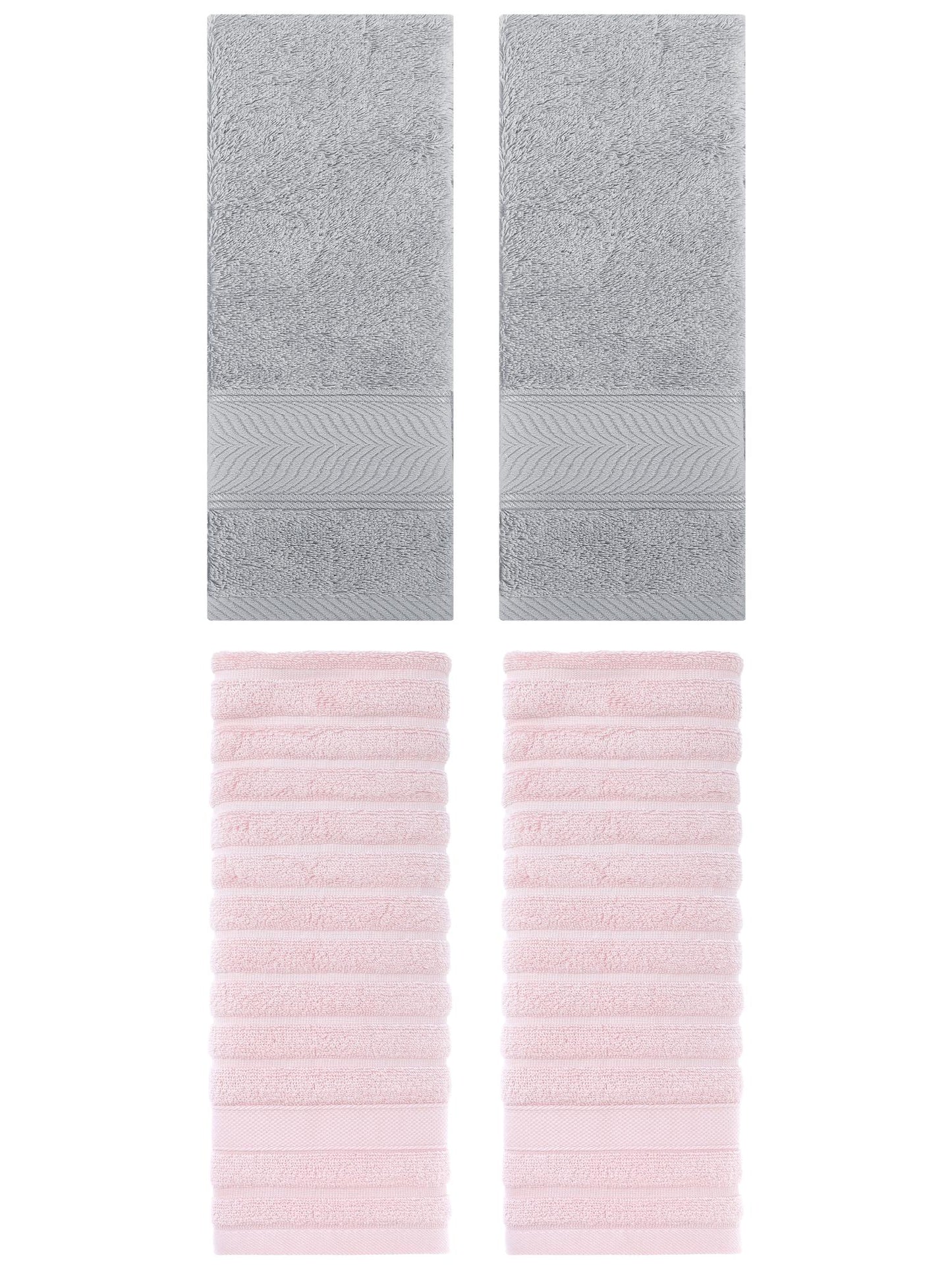 Unique Bargains Striped Cotton Hand Towel 14" x 30" 4 Pcs Pink/Light Grey