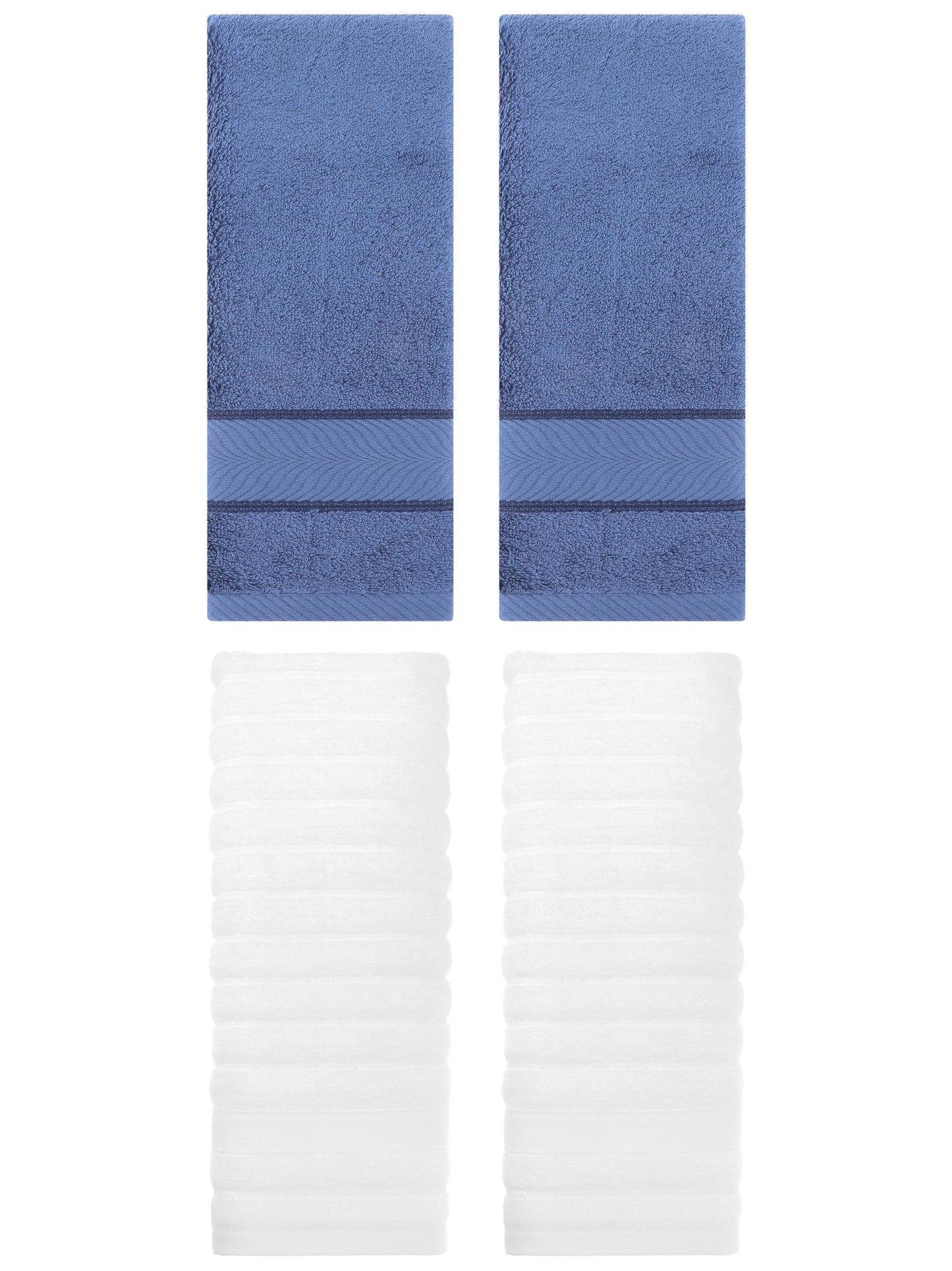 Unique Bargains Striped Cotton Hand Towel 14" x 30" 4 Pcs White/Light Blue