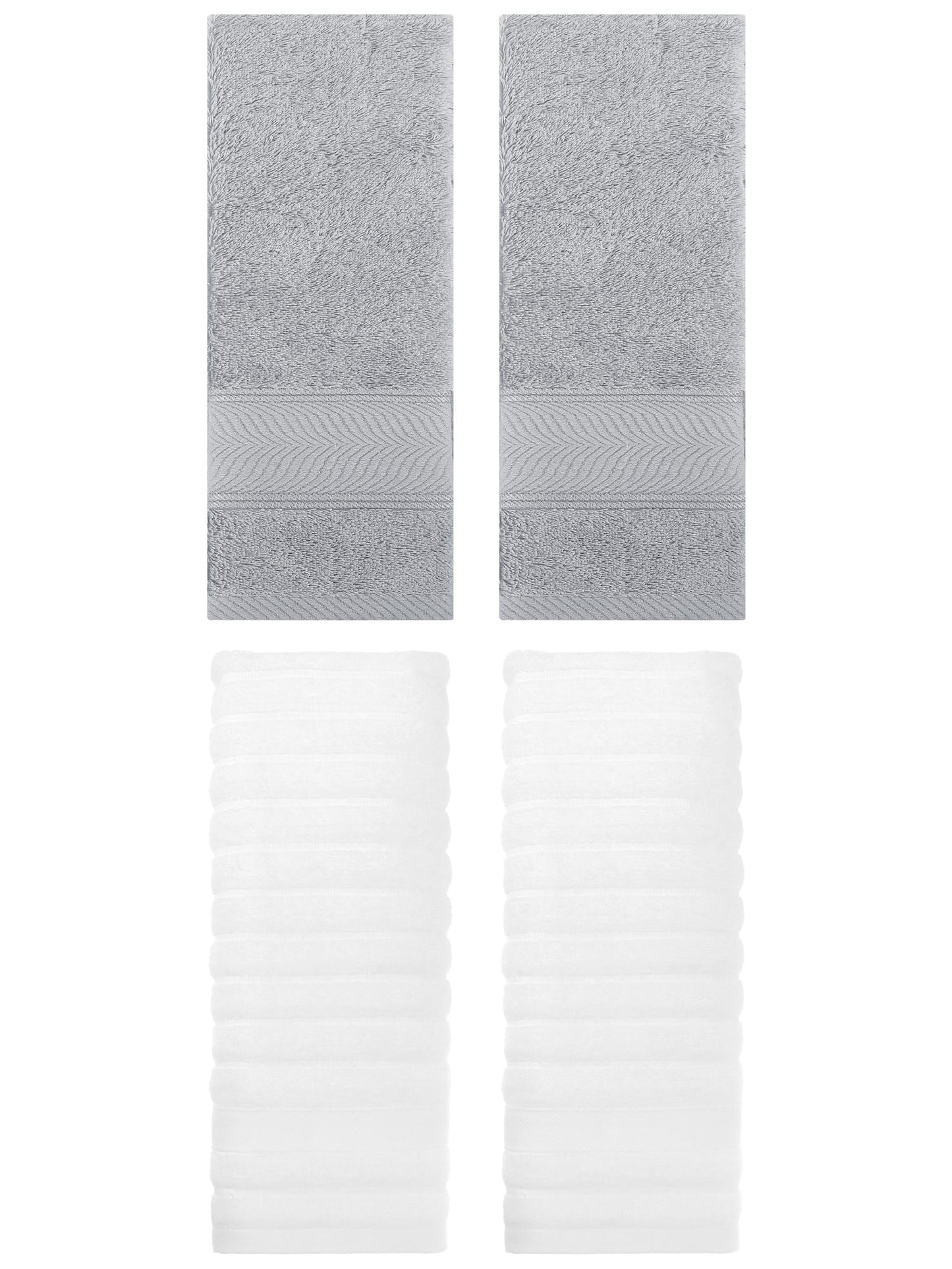 Unique Bargains Striped Cotton Hand Towel 14" x 30" 4 Pcs White/Light Grey
