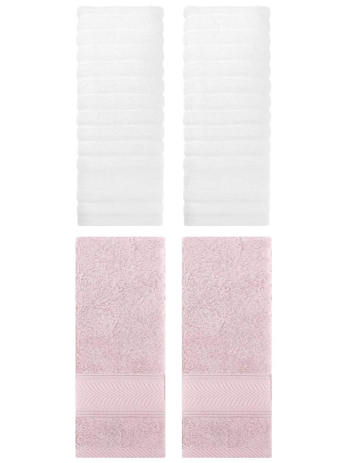 Unique Bargains Striped Cotton Hand Towel 14" x 30" 4 Pcs White/Light Pink