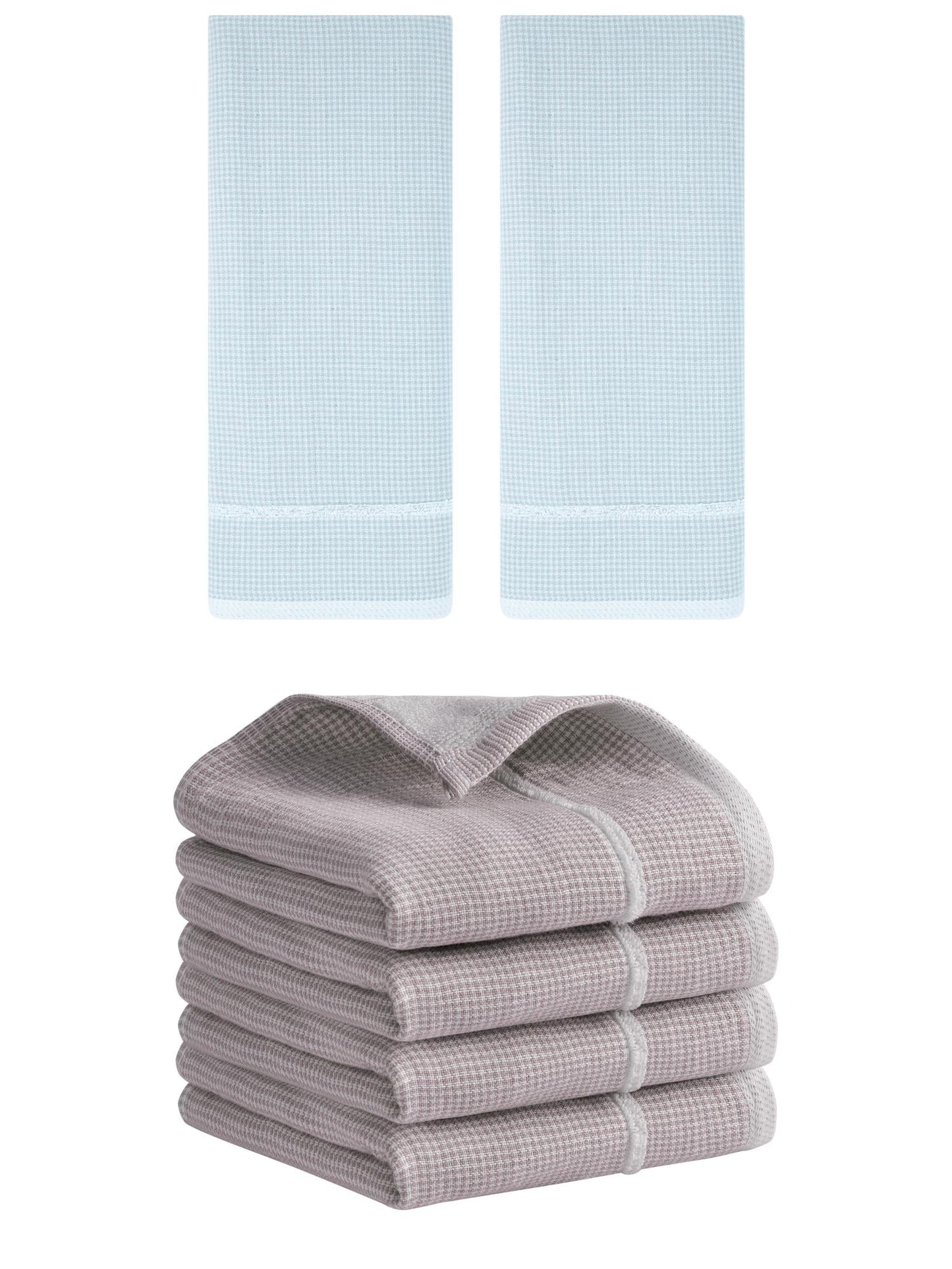 Unique Bargains Striped Decorative Hand Towel Set Cotton Face Towels Brown/Blue 6 Pack